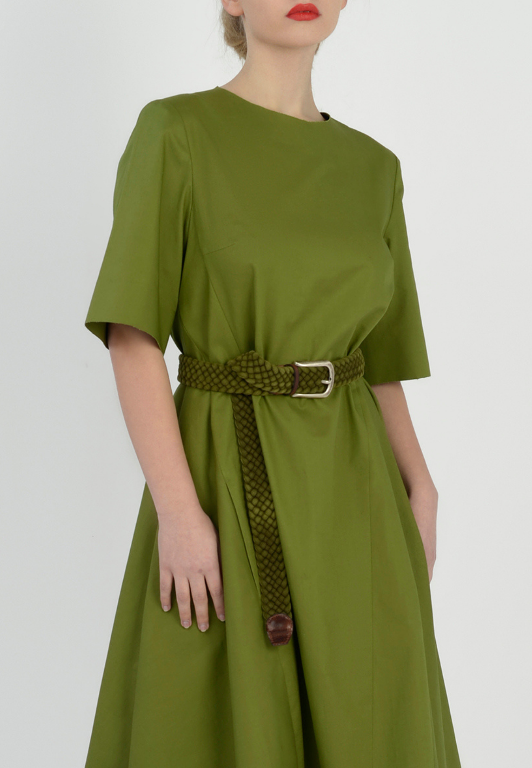 BRAIDED ROPE BELT IN WASHED GREEN COLOUR