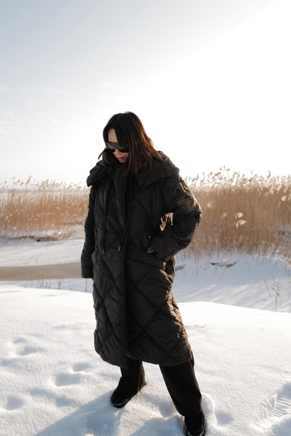 Reversible Long Padded Coat YUKI With Hooded Collar Pre-Fall 26