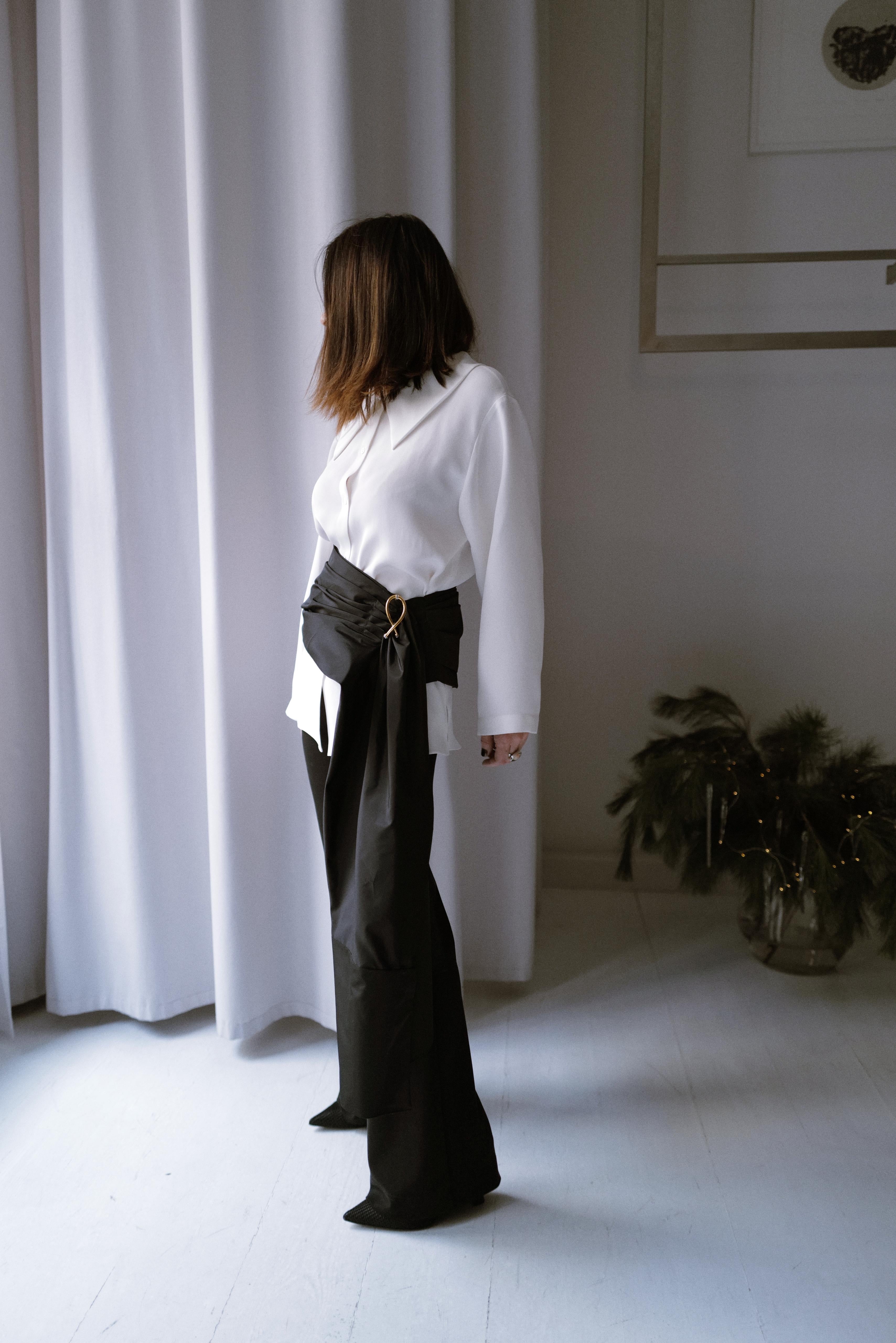 Silk Taffeta Peplum with Draping and Train