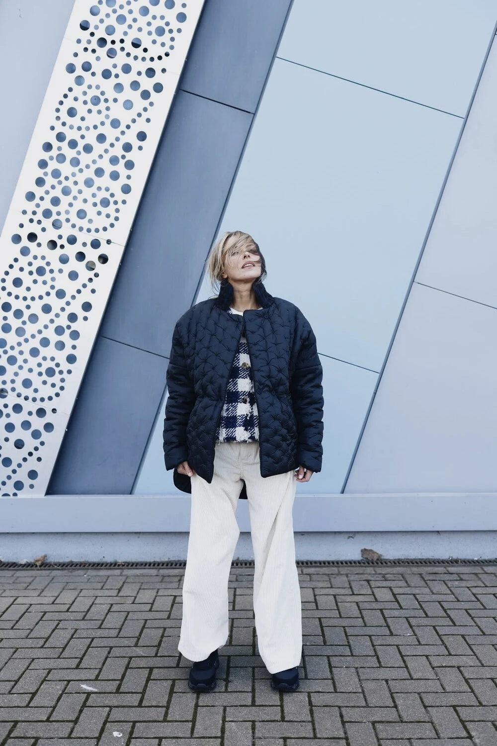 Quilted Jacket with a tweed collar