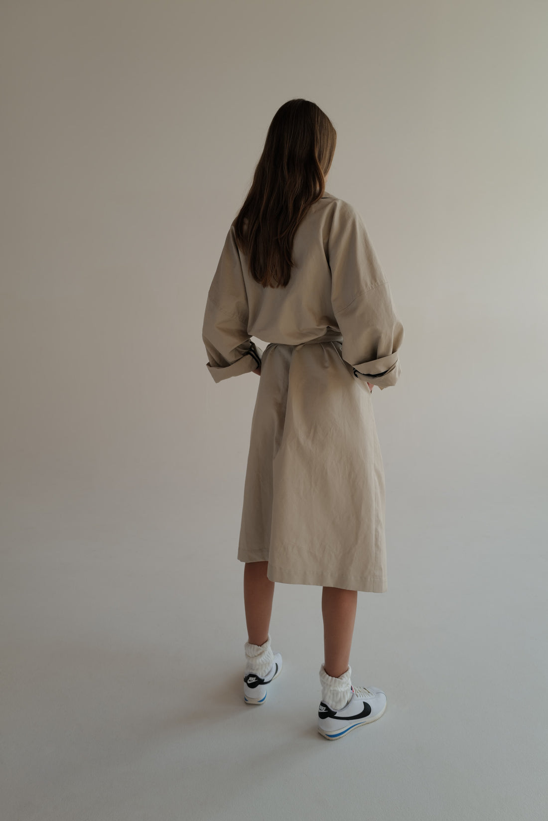 Oversized Double-Breasted Trench Coat AGATA with contrast collar