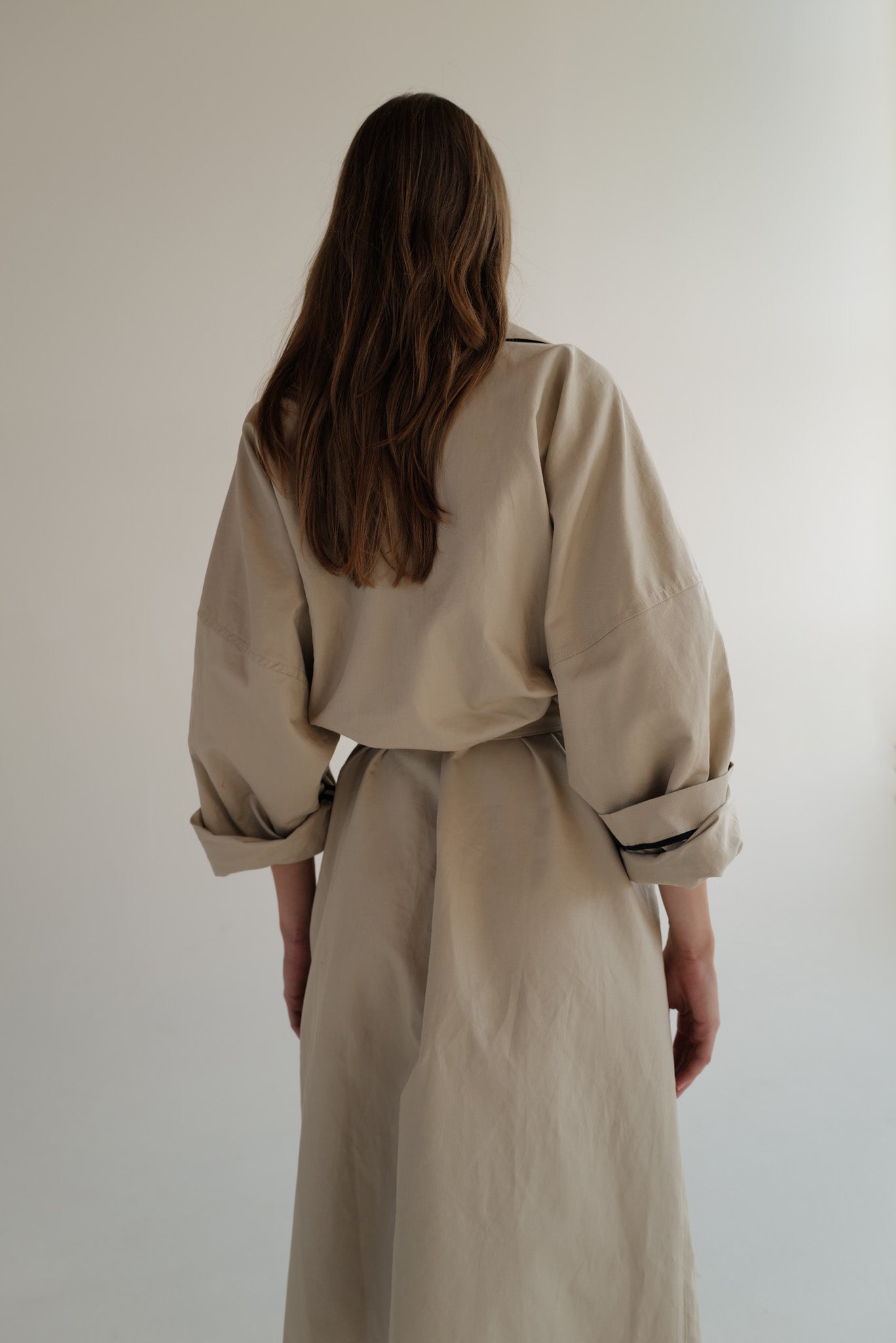 Oversized Double-Breasted Trench Coat AGATA with contrast collar