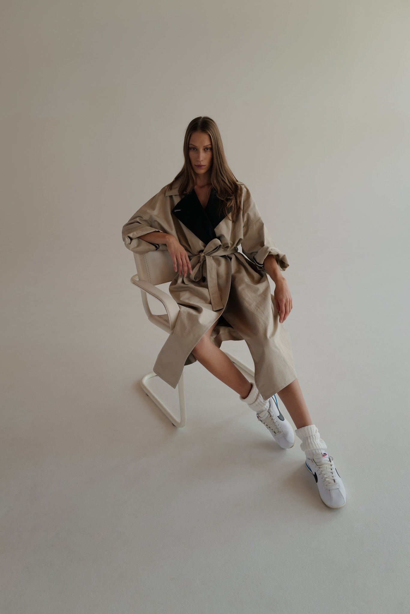 Oversized Double-Breasted Trench Coat AGATA with contrast collar
