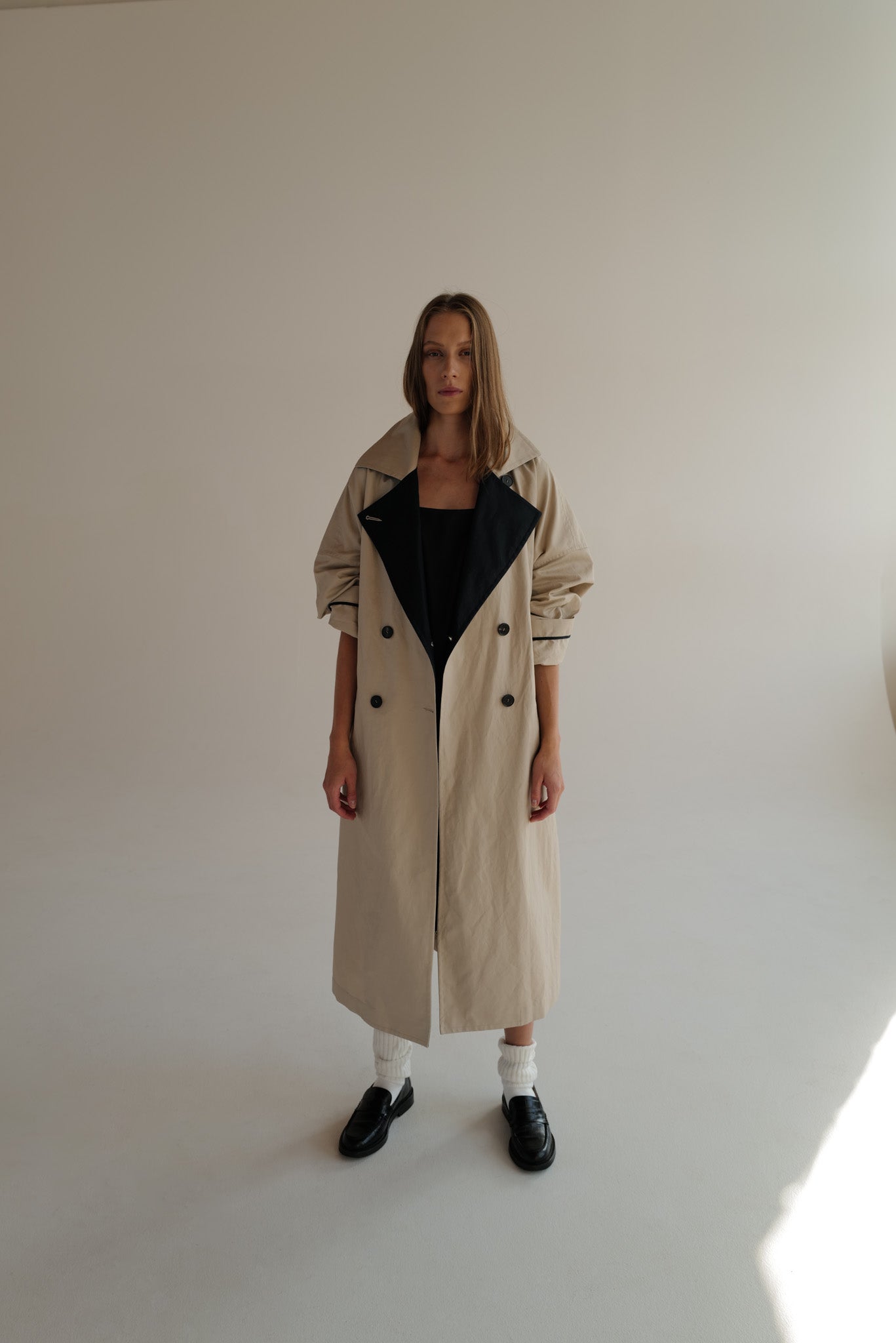 Oversized Double-Breasted Trench Coat AGATA with contrast collar