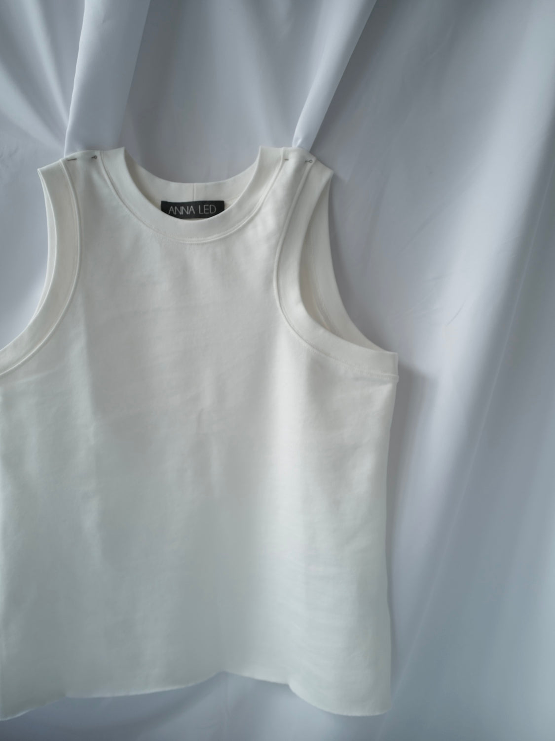 White Organic Cotton Asymmetrical armholes Tank Top SS25