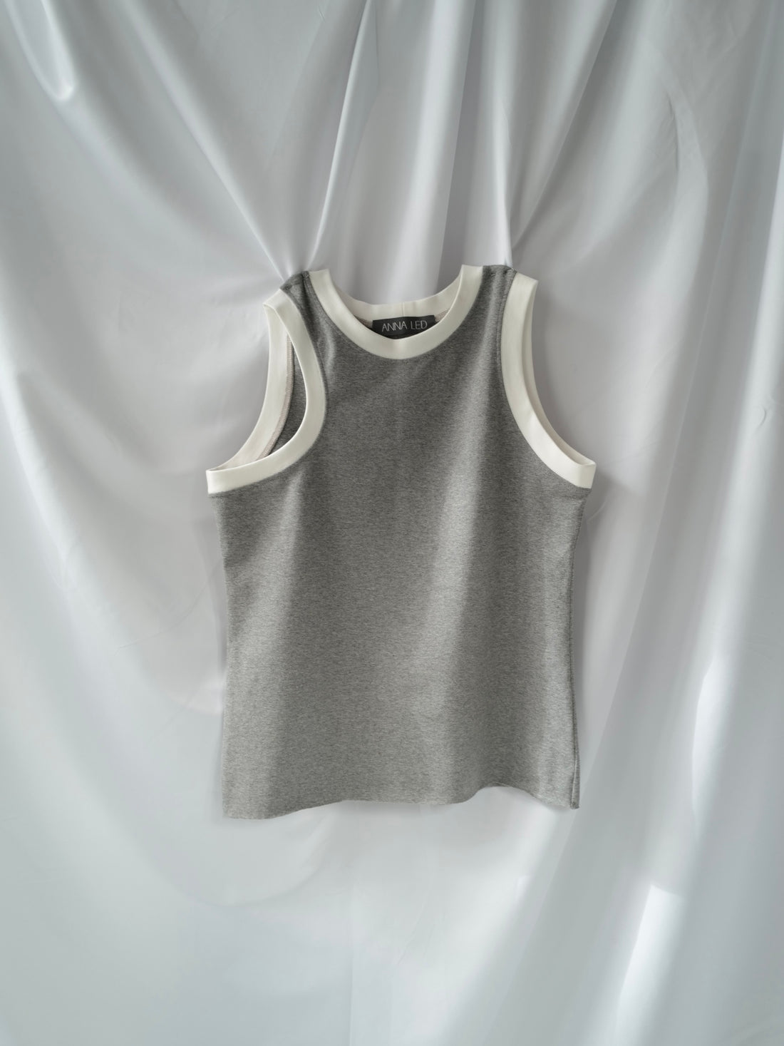 Grey/White  Organic Cotton Asymmetrical armhole Tank Top SS25