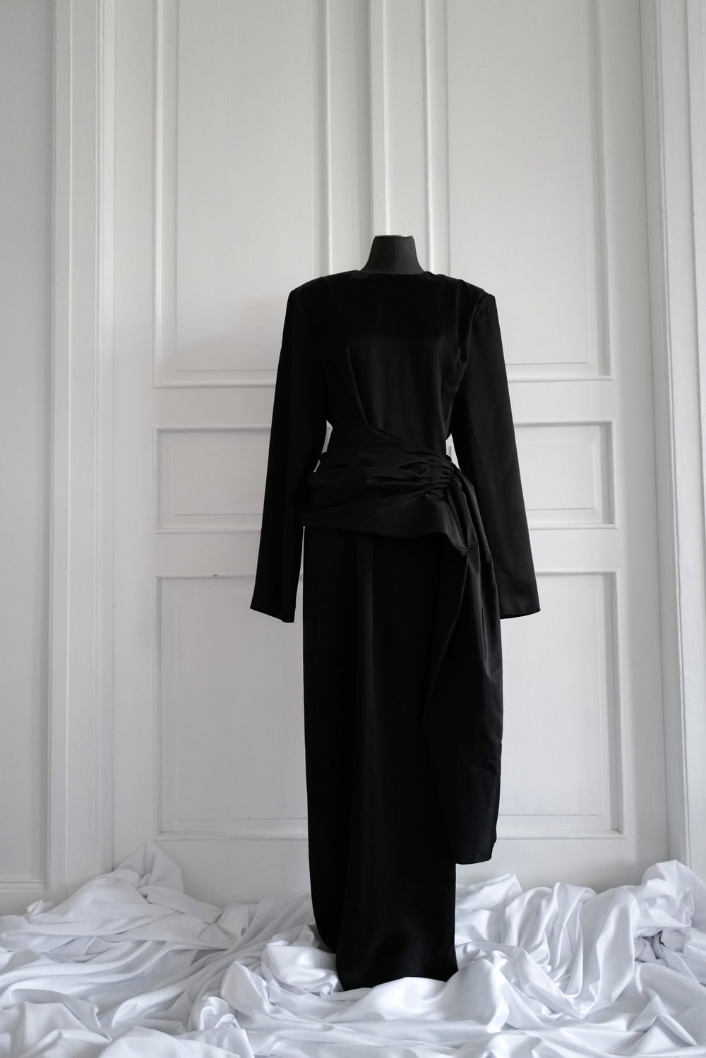 Silk Taffeta Peplum with Draping and Train