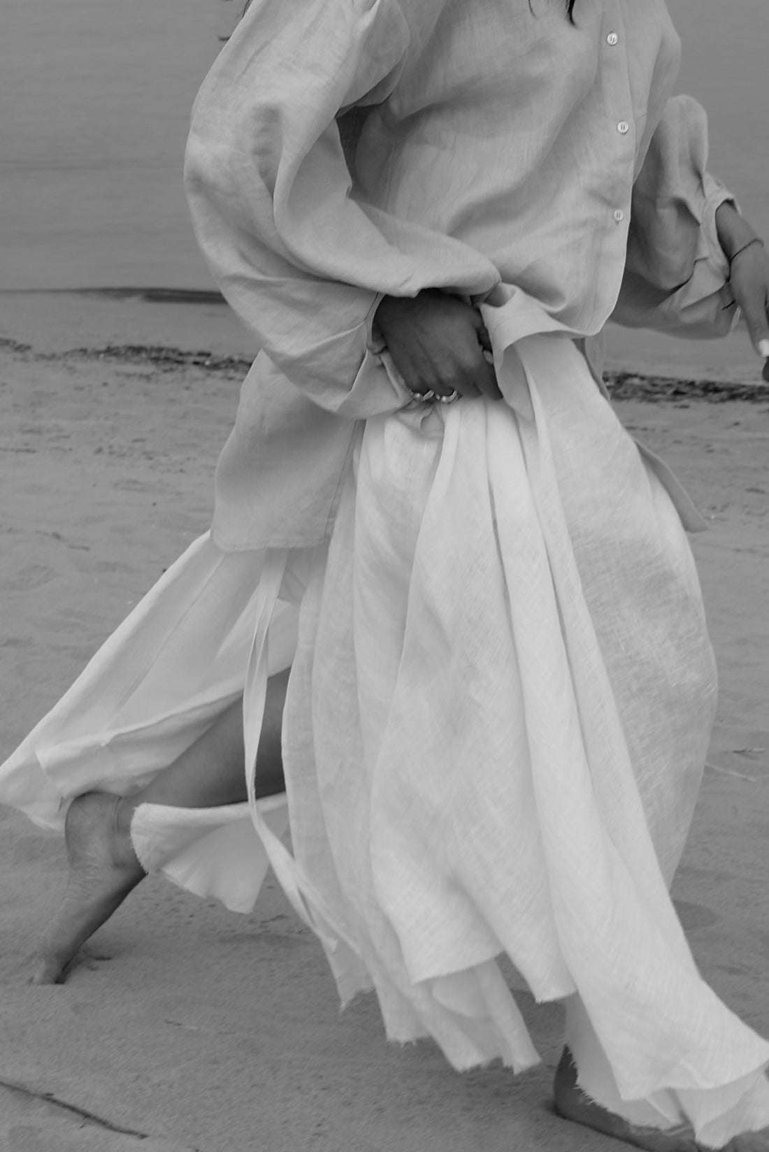 Fine Linen Maxi Skirt SARA With Side Slits and a Yoke SS26