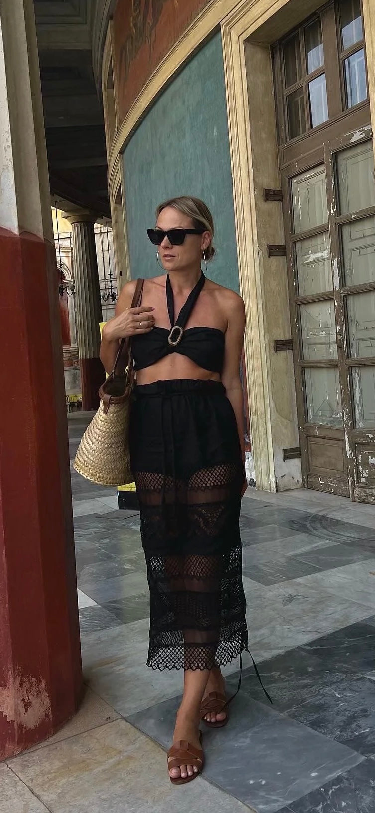 PATCHWORK Midi skirt in black colour