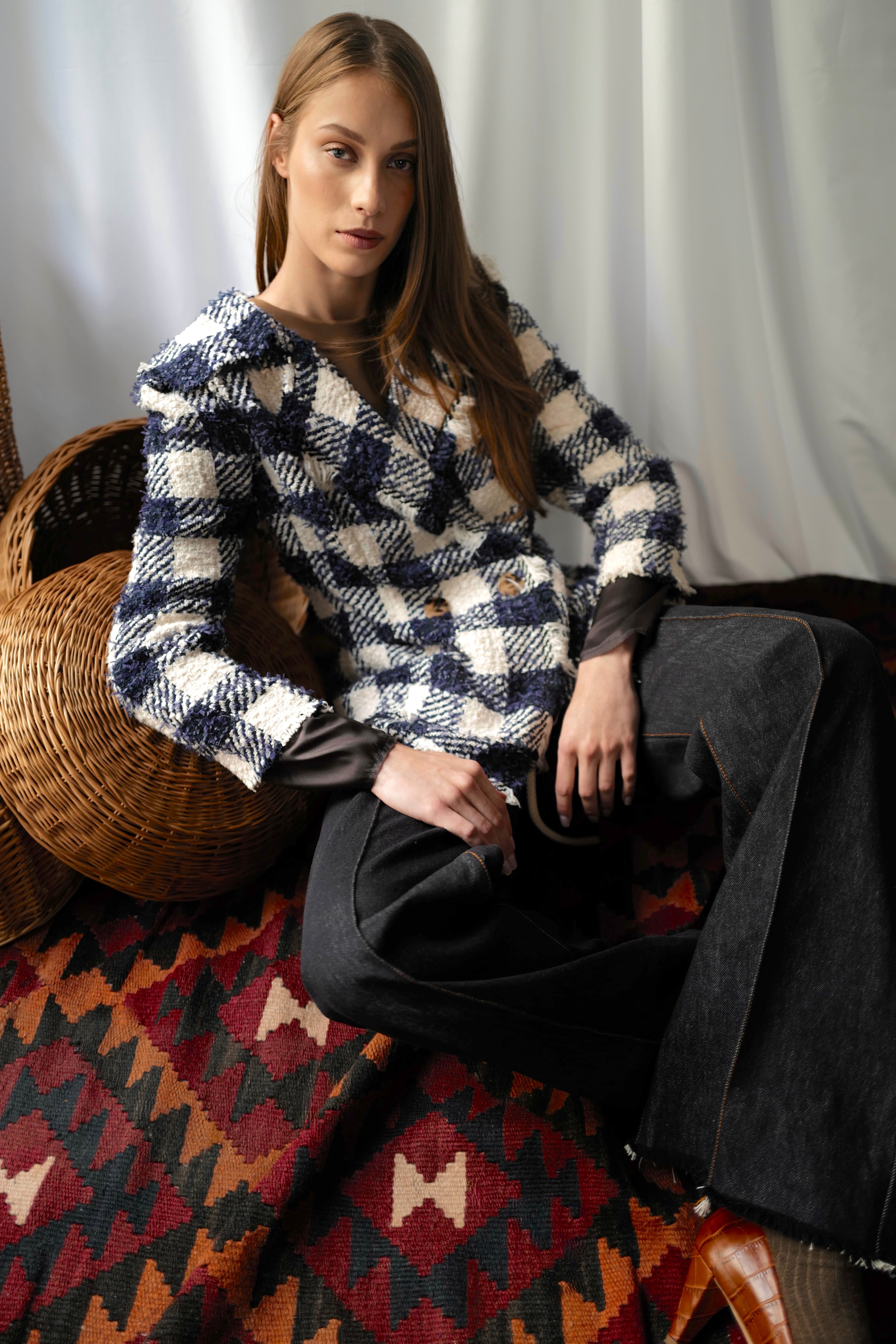 Gingham Tweed Tailored Jacket