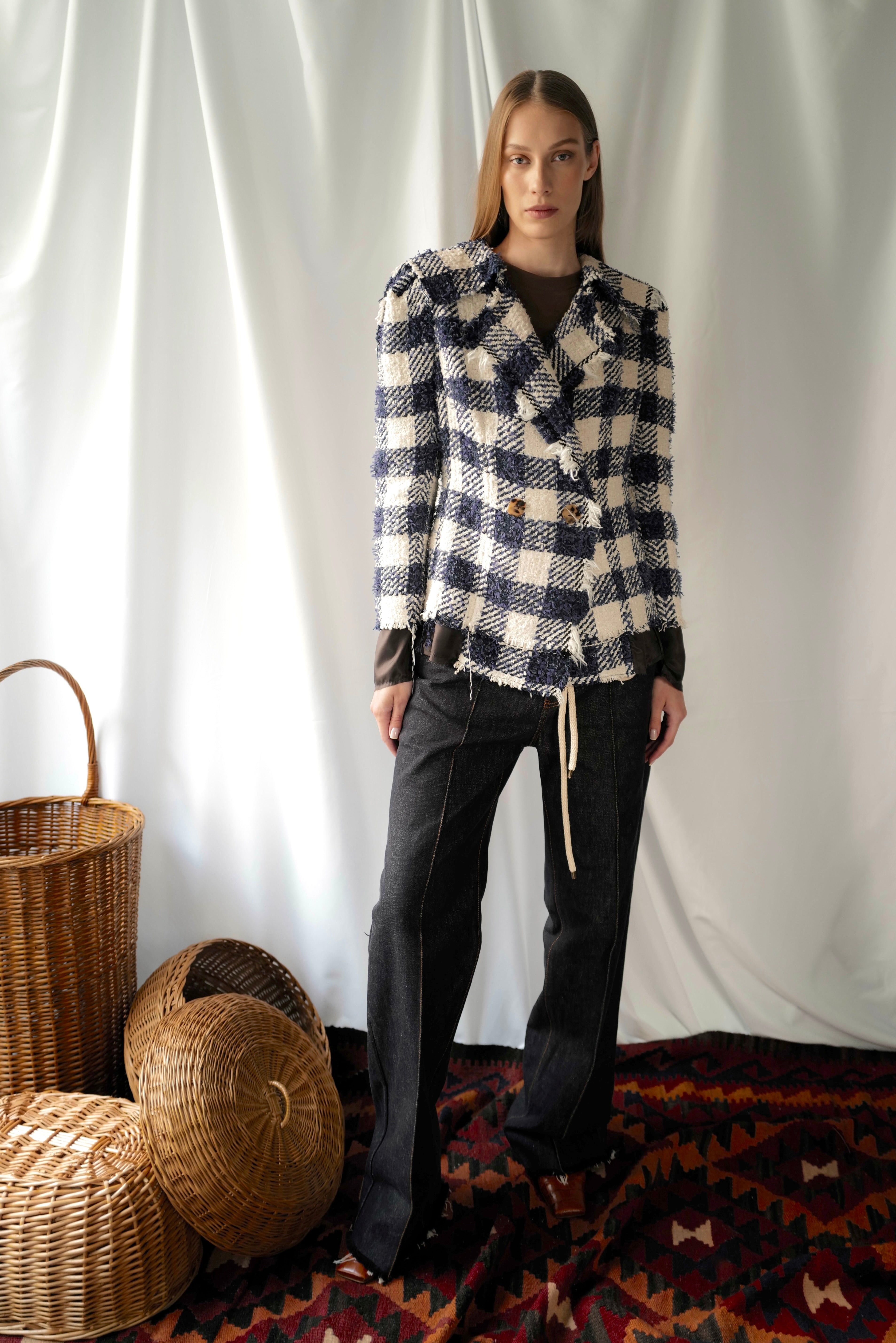 Gingham Tweed Tailored Jacket