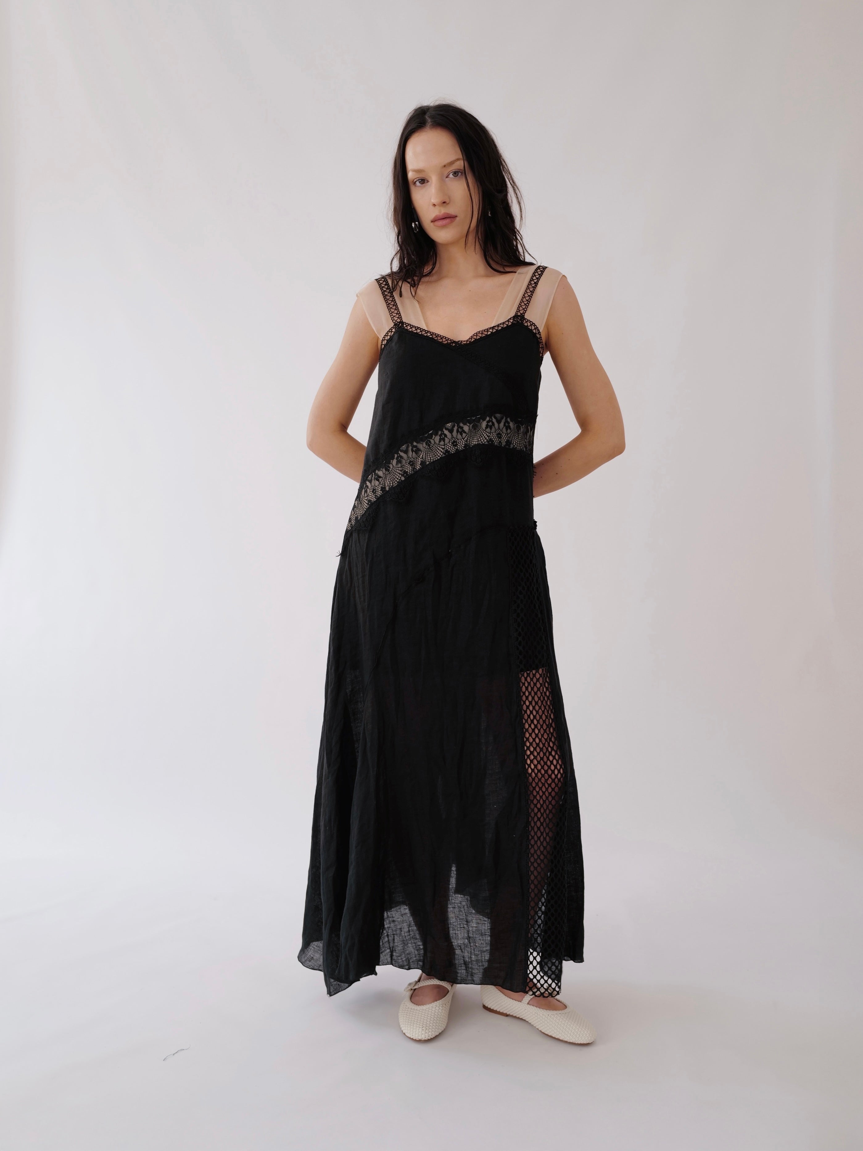Linen-Silk Sundress CLOUD BLACK