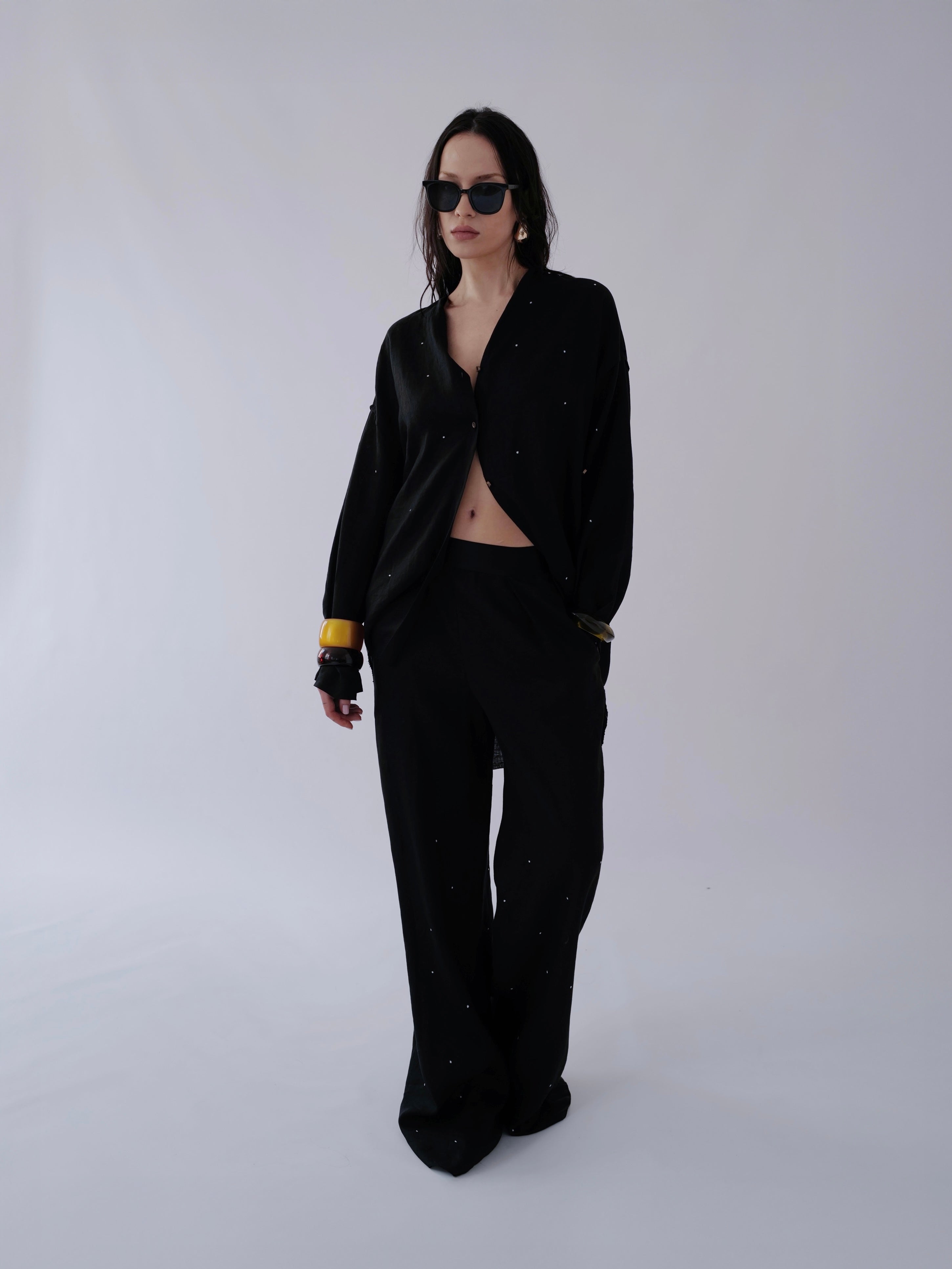 Embroidered Linen Wide Pull Up Pants THE DOTS (pre-order)