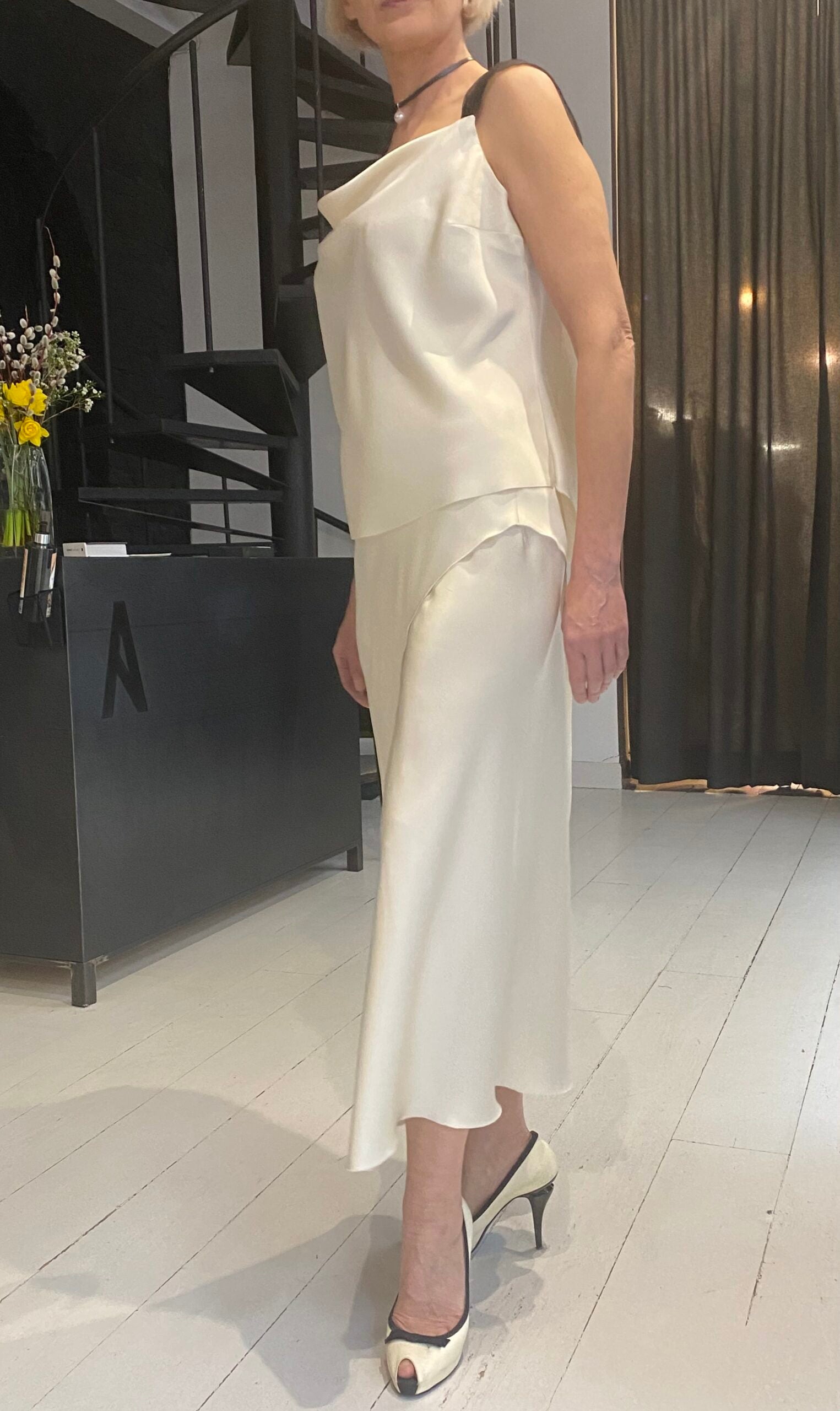 SILK MIDI SKIRT MANHATTAN IN BEIGE SS/23