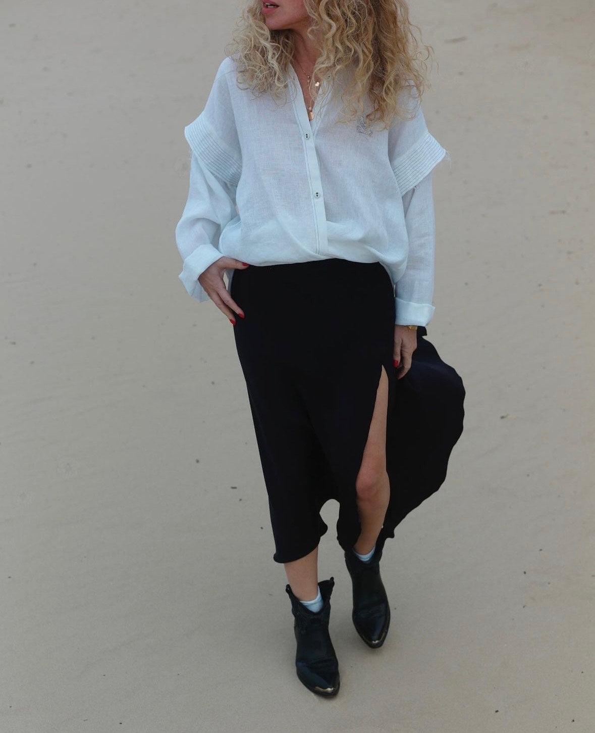 Soft Washed Linen Oversized Shirt WING WHITE
