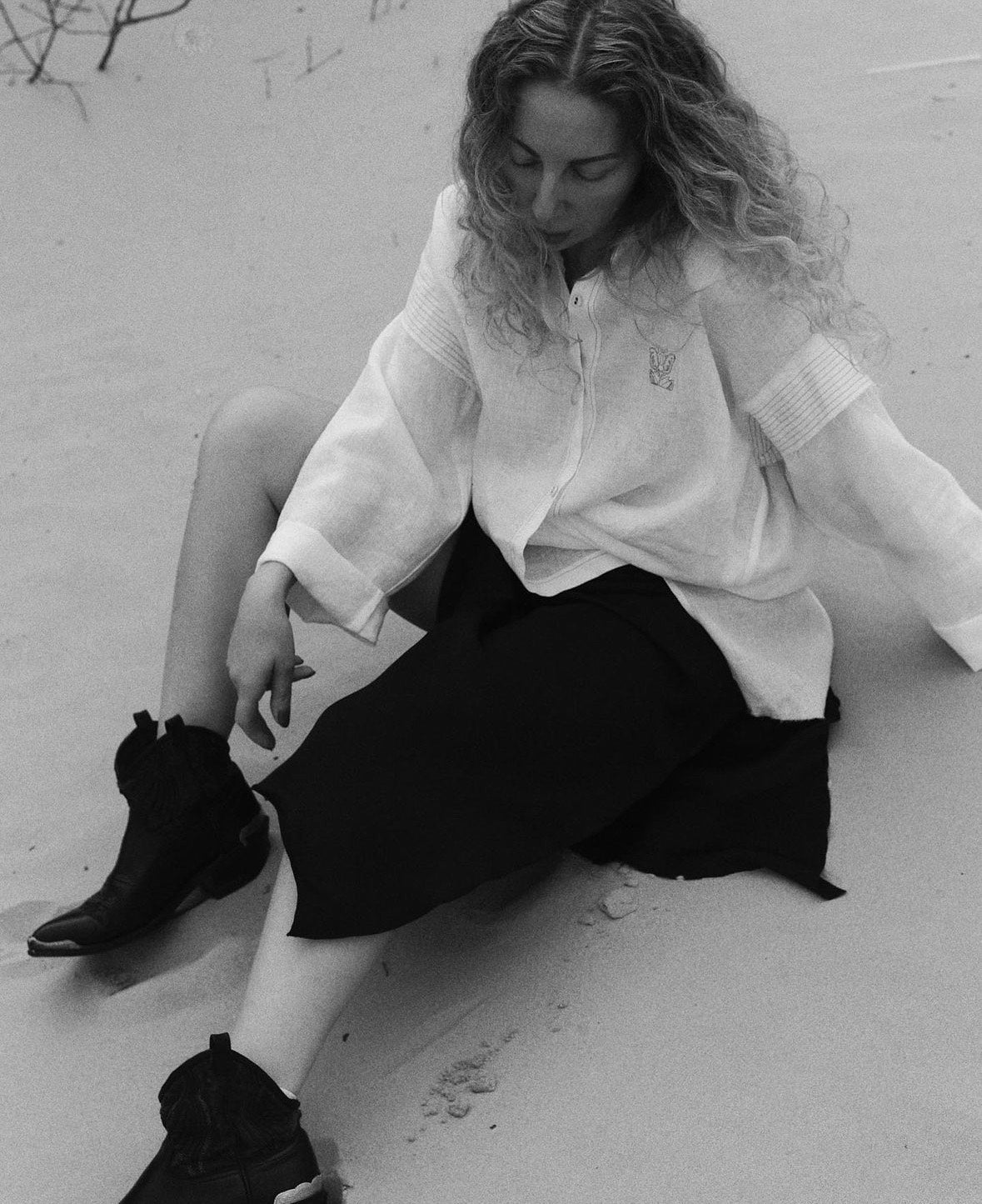 Soft Washed Linen Oversized Shirt WING WHITE