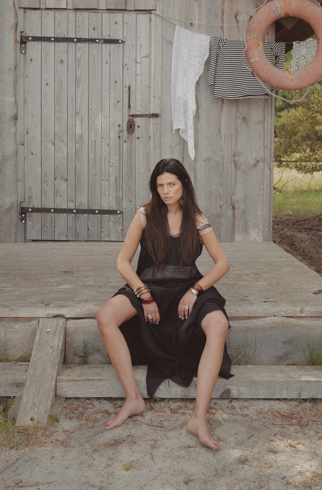 Linen-Silk Sundress CLOUD BLACK