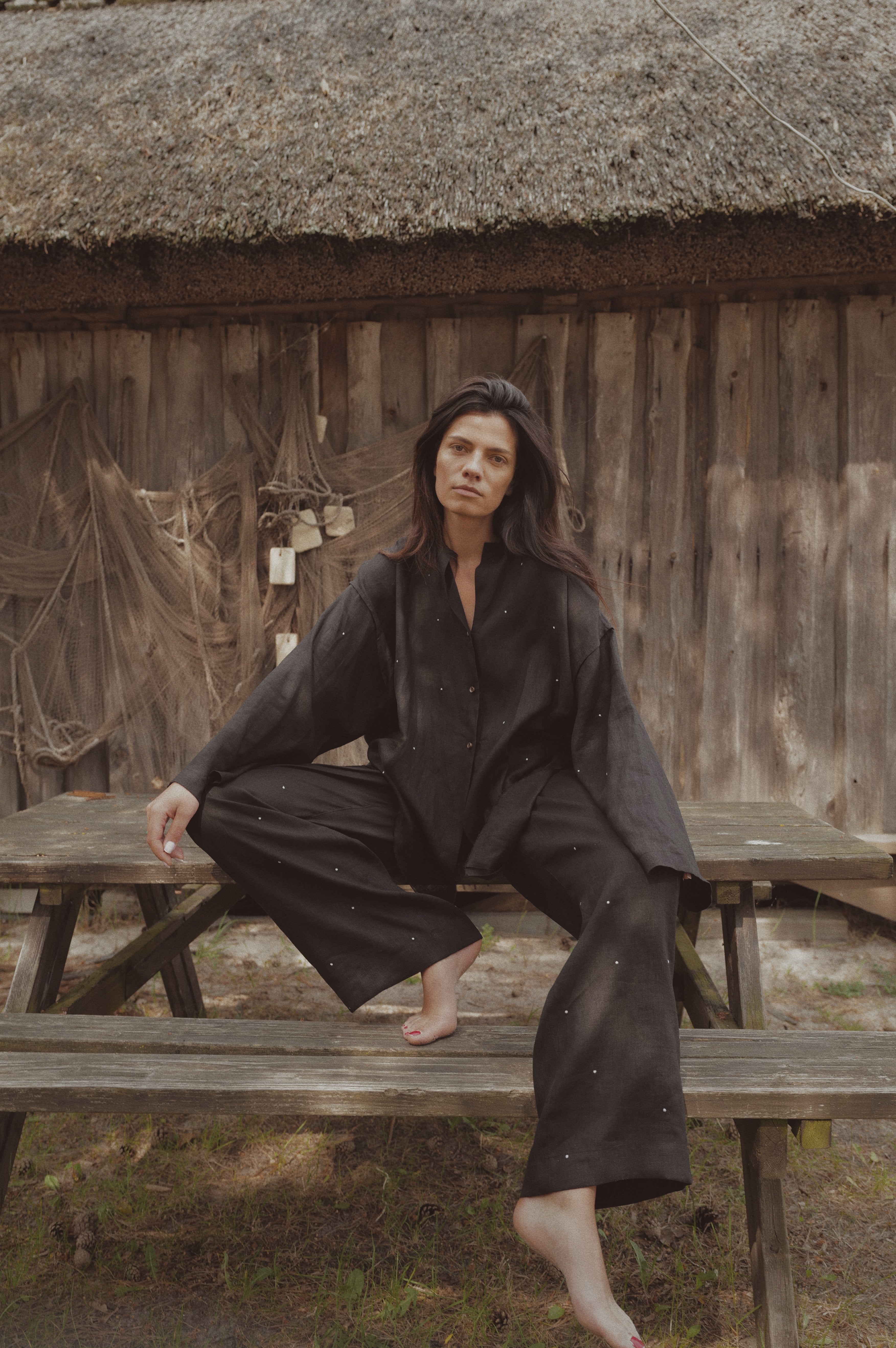 Soft Linen Wide Pull Up Pants THE DOTS SS25