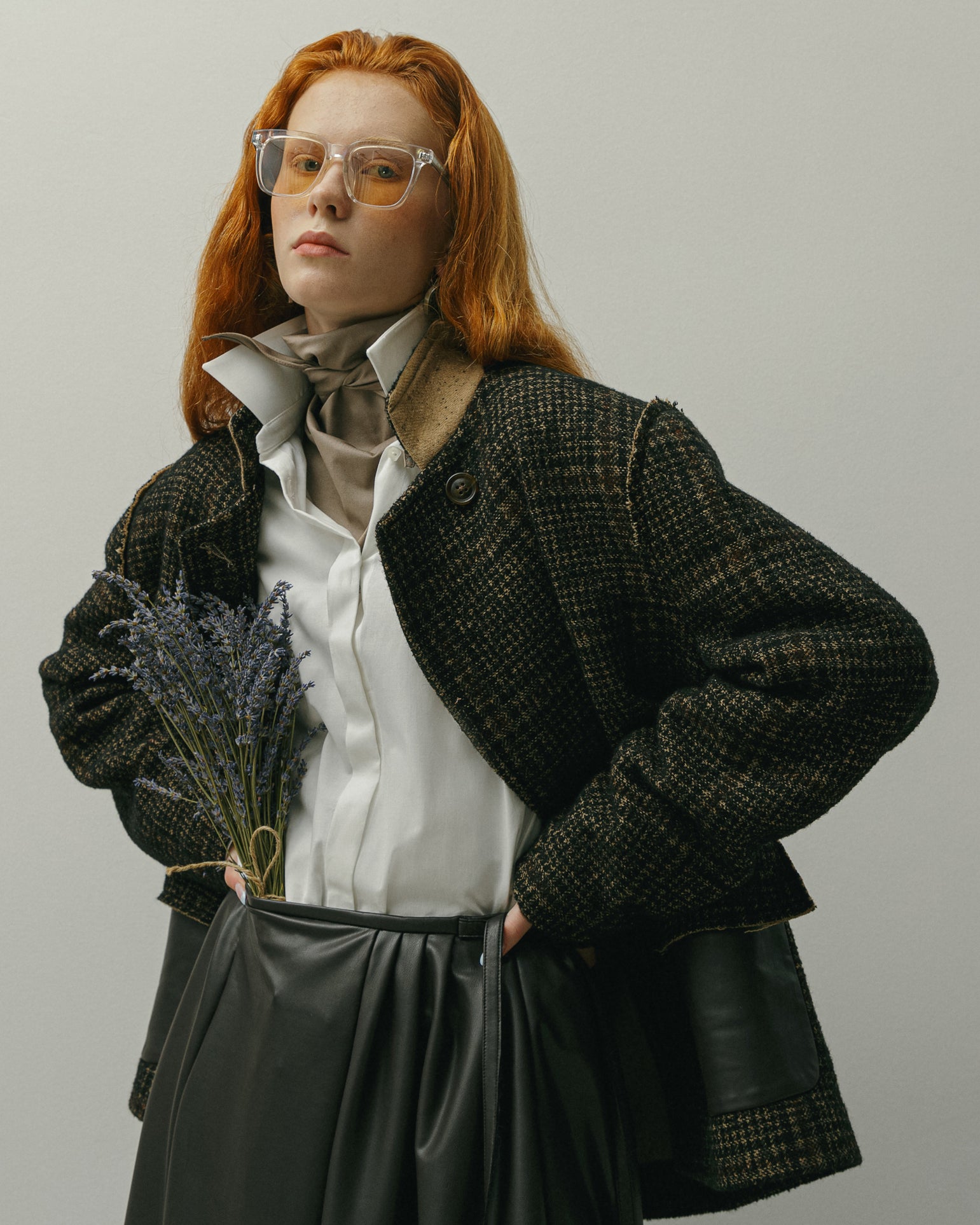 TWEED BLAZER WITH LEATHER POCKETS AW23/24