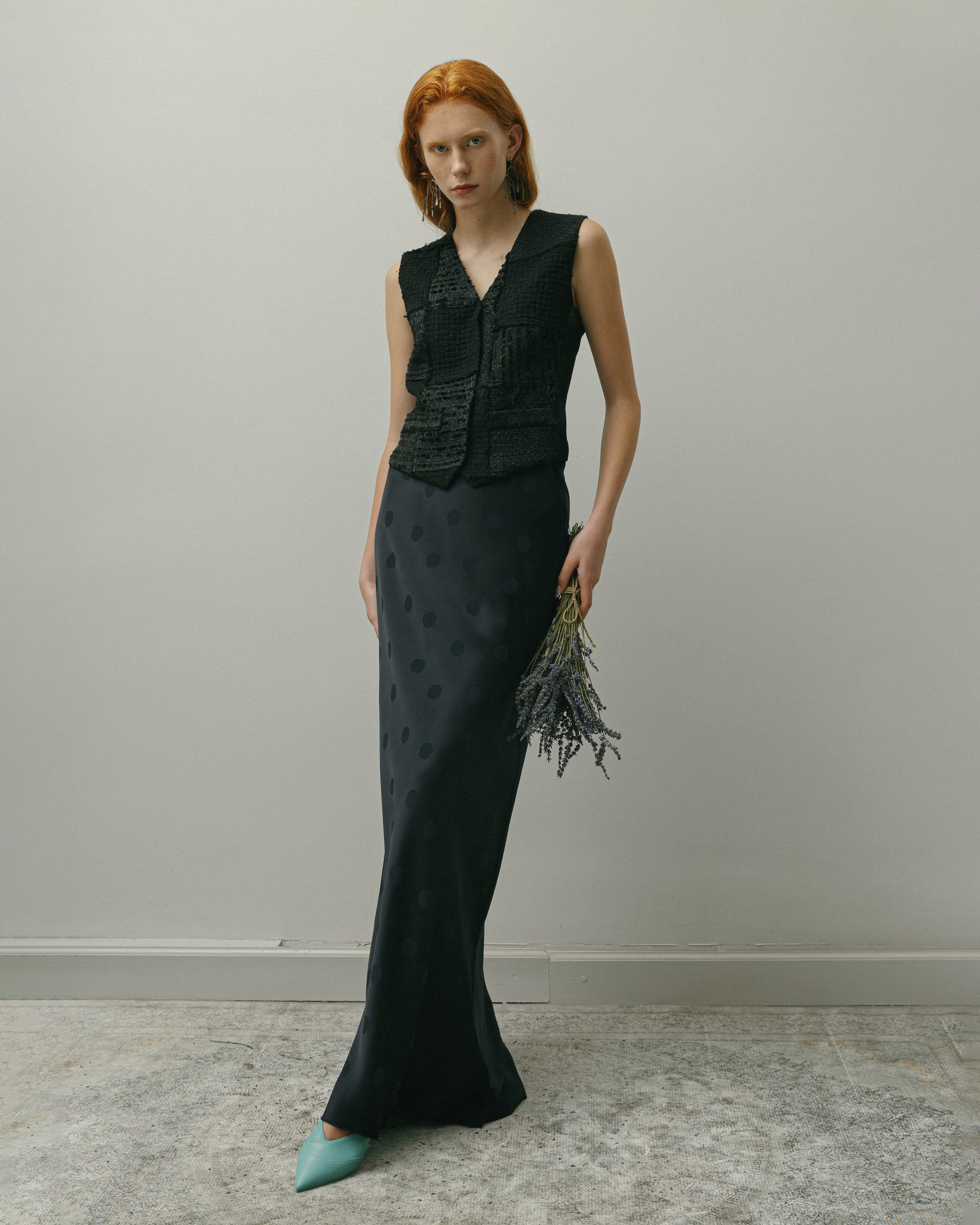 BLACK MAXI SKIRT WITH POLKA DOTS AW23/24