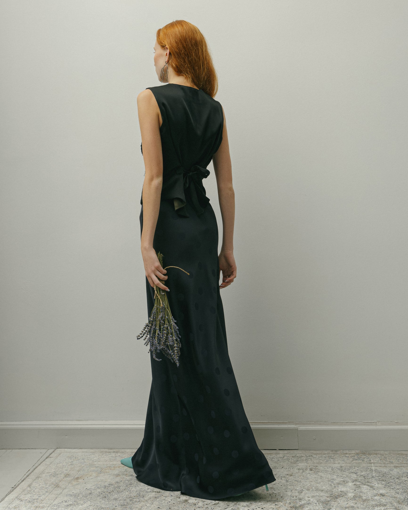BLACK MAXI SKIRT WITH POLKA DOTS AW23/24