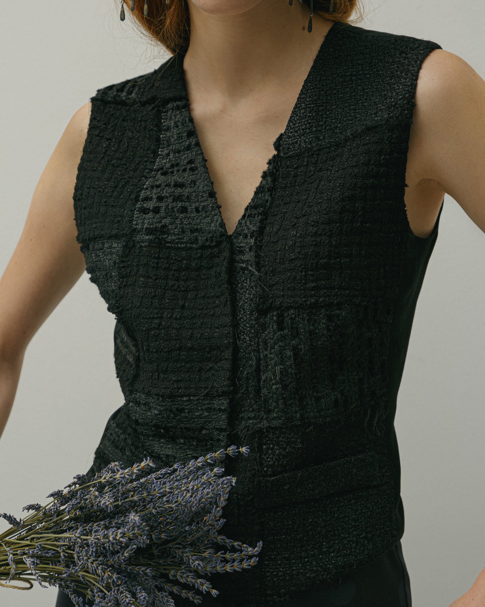Unique Handmade Tweed Patchwork Vest BLACK