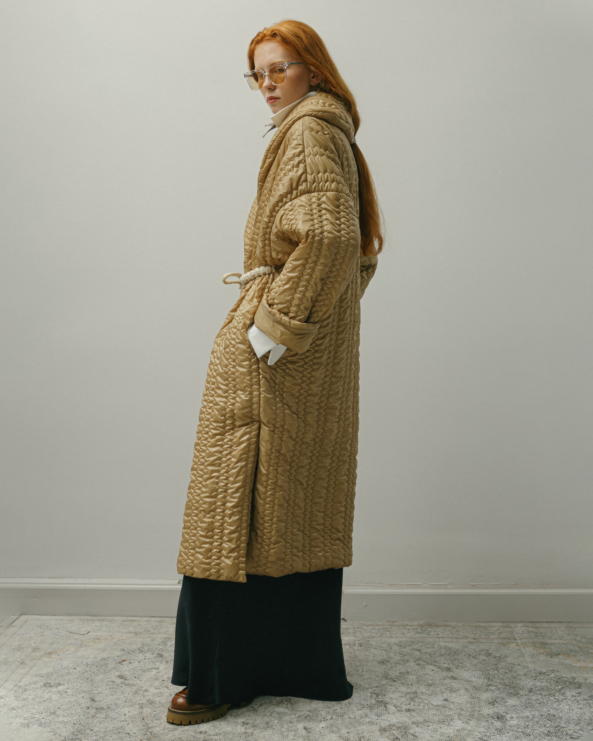 LONG GOLD QUILTED COAT AW23/24