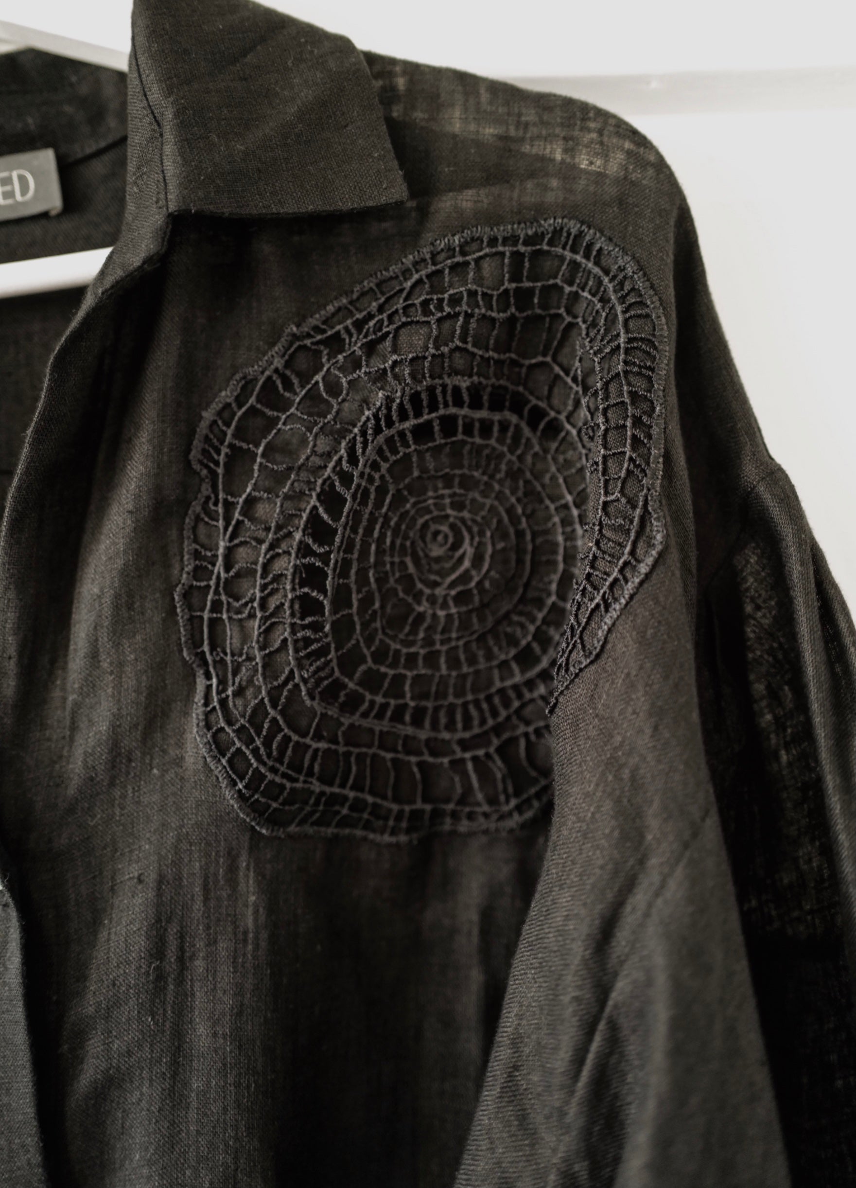 Linen Transparent Shirt -Tunic with Hand Made Embroidery Black