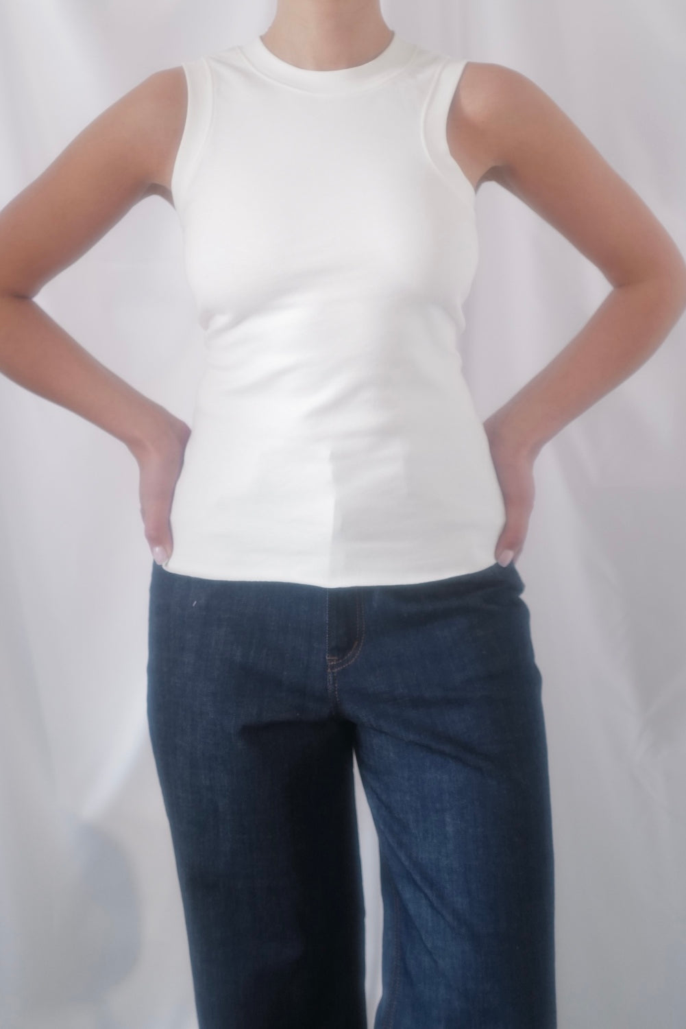 Grey Organic Cotton  Asymmetrical armhole Tank Top SS25