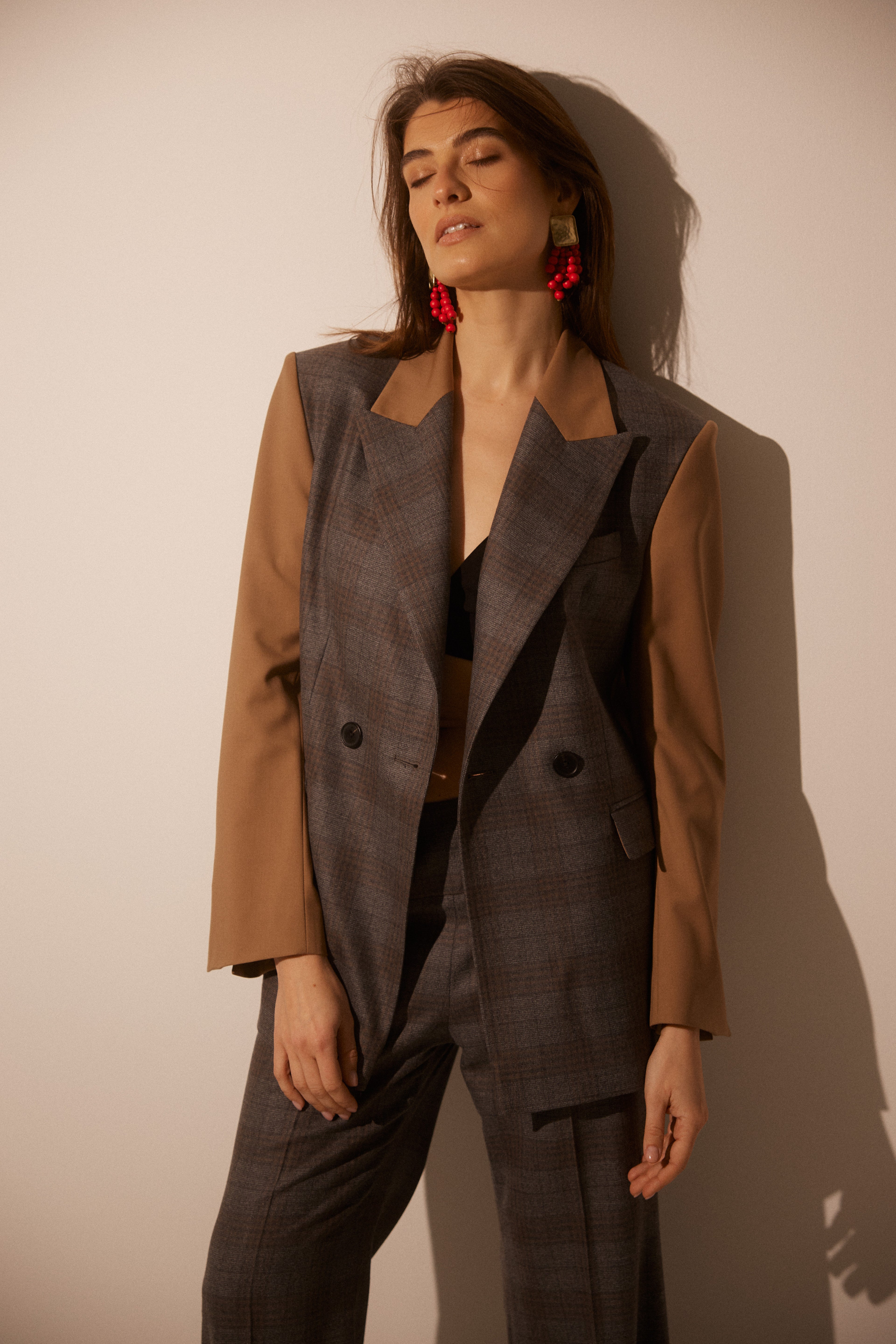 Colour-Block Double-Breasted Fitted Fine Wool Blazer