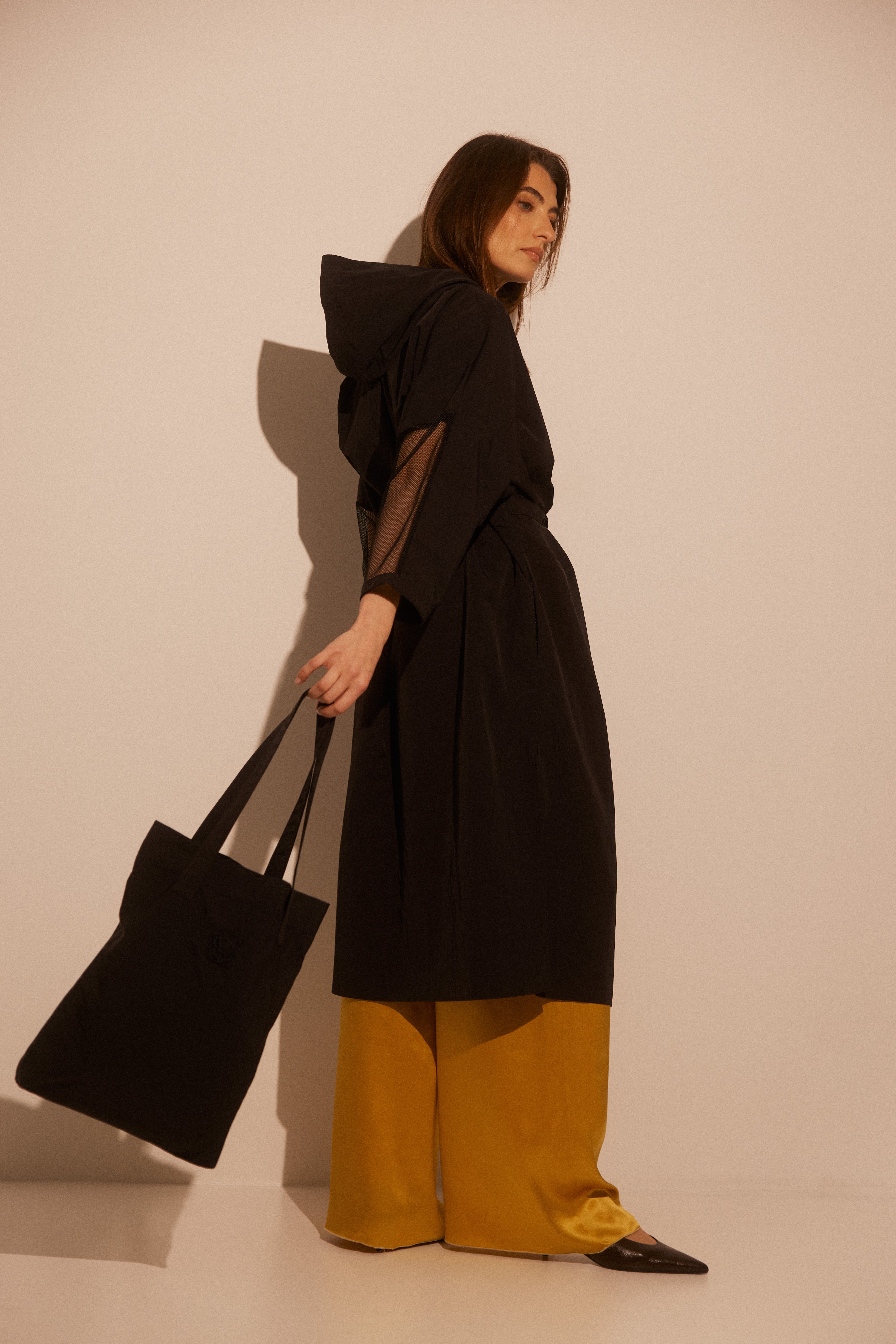 Golden Yellow Fluid Wide-Leg Silk Trousers ROMA SS26