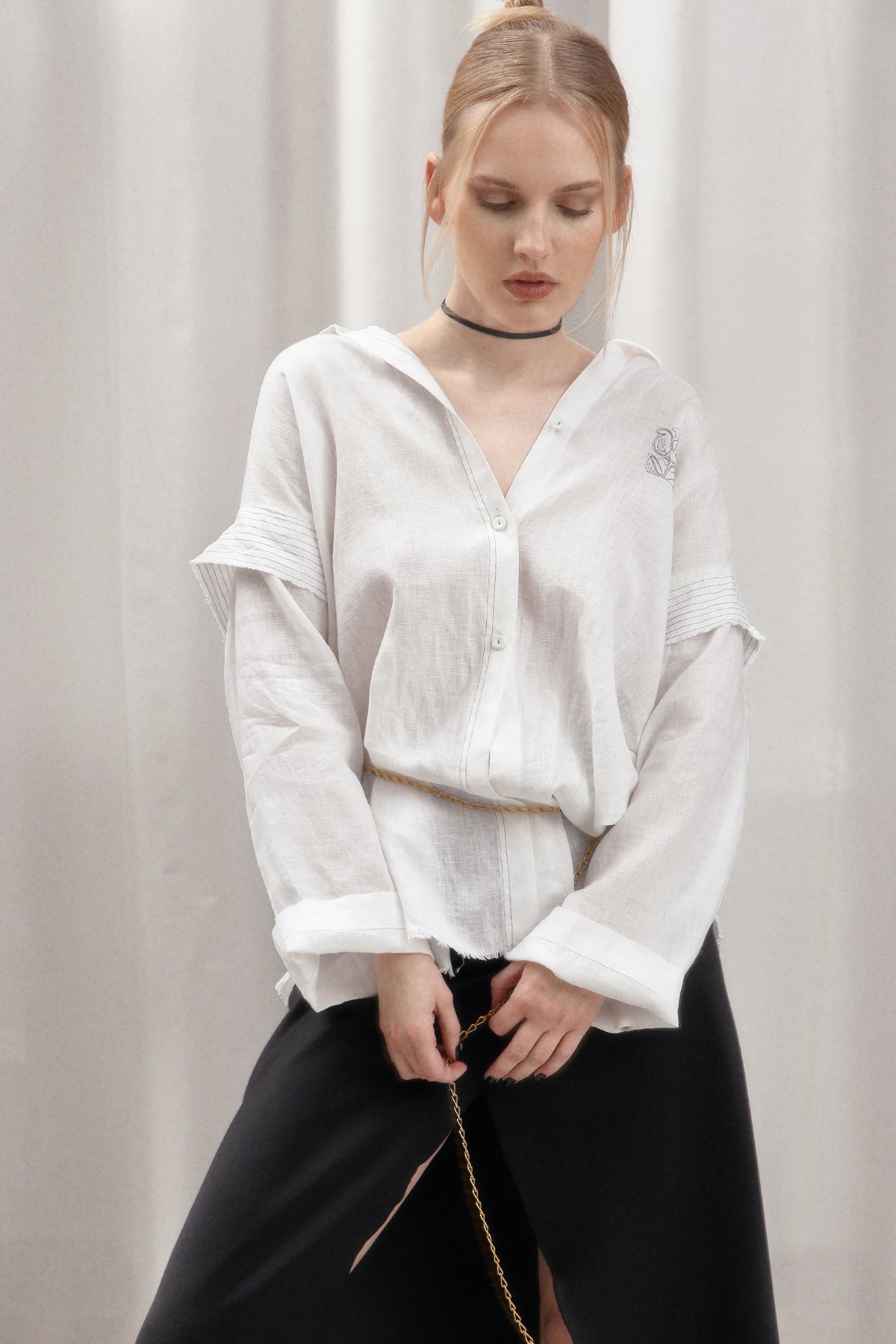 Soft Washed Linen Oversized Shirt WING WHITE