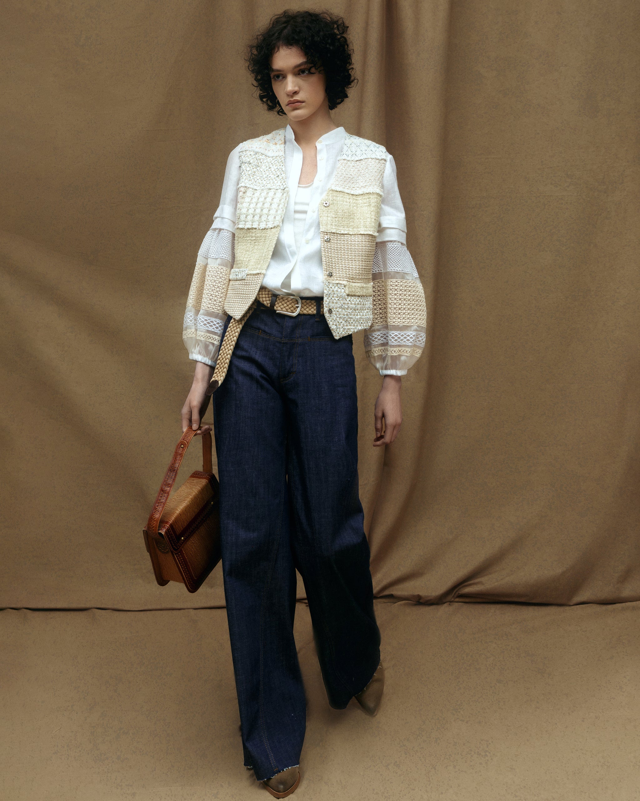 Unique Handmade Tweed Patchwork Vest BEIGE