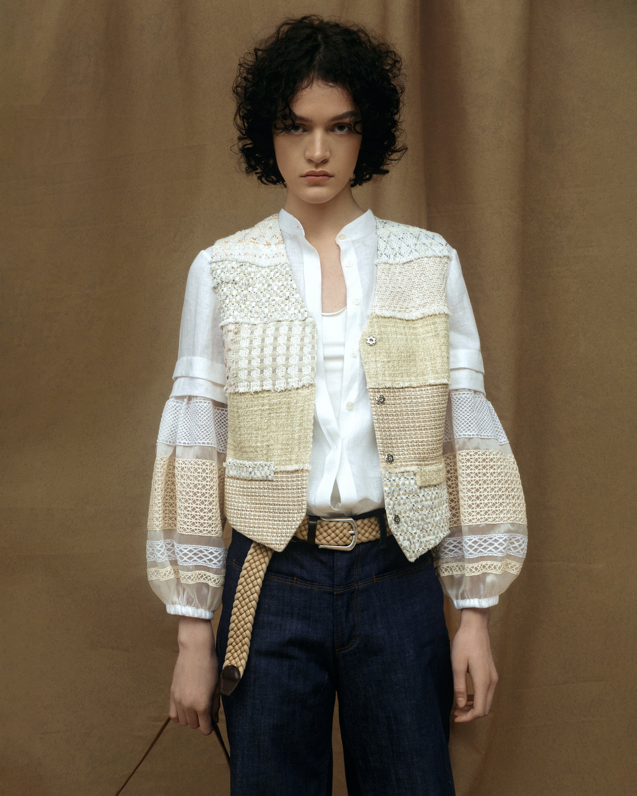 Unique Handmade Tweed Patchwork Vest BEIGE