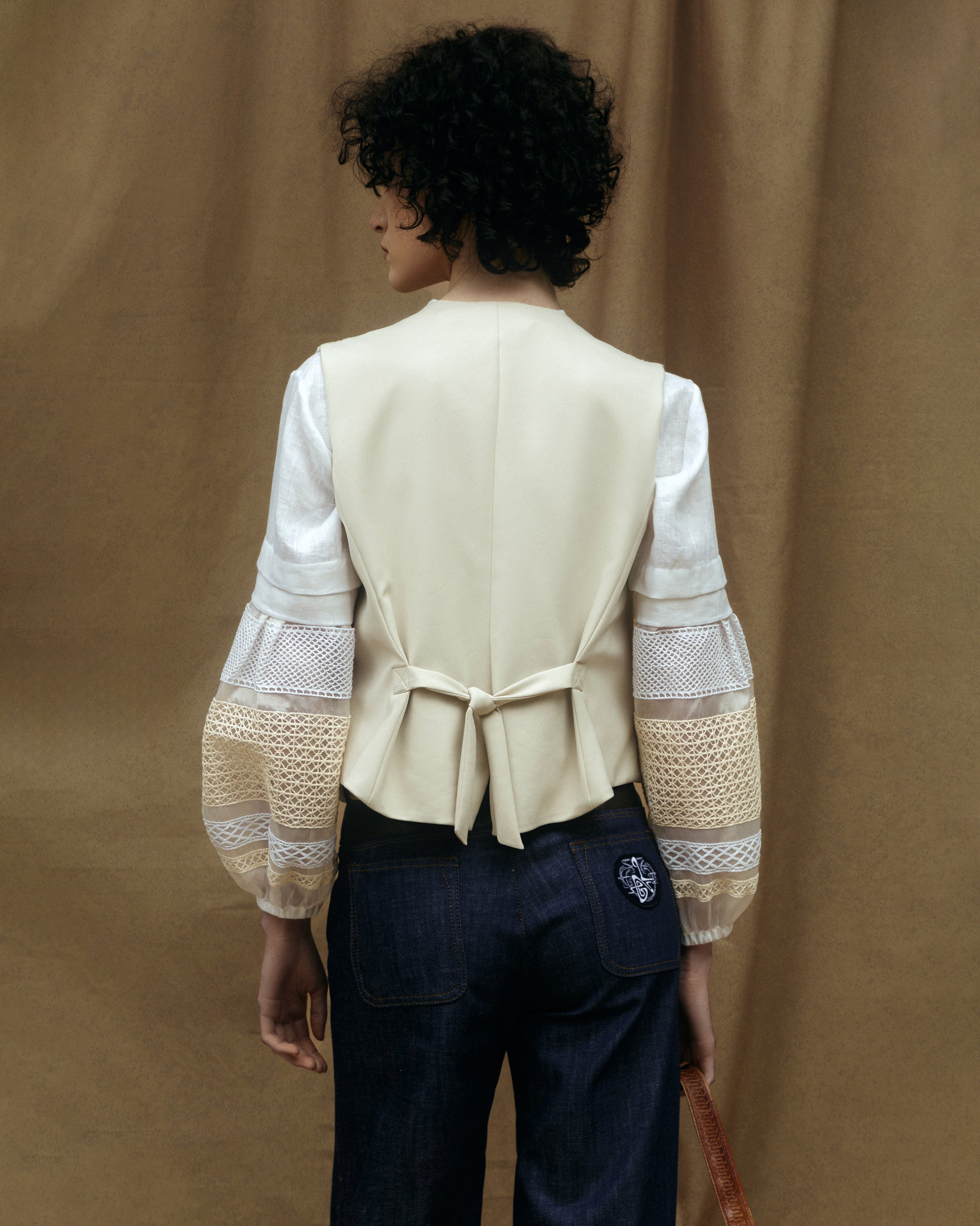 Unique Handmade Tweed Patchwork Vest BEIGE