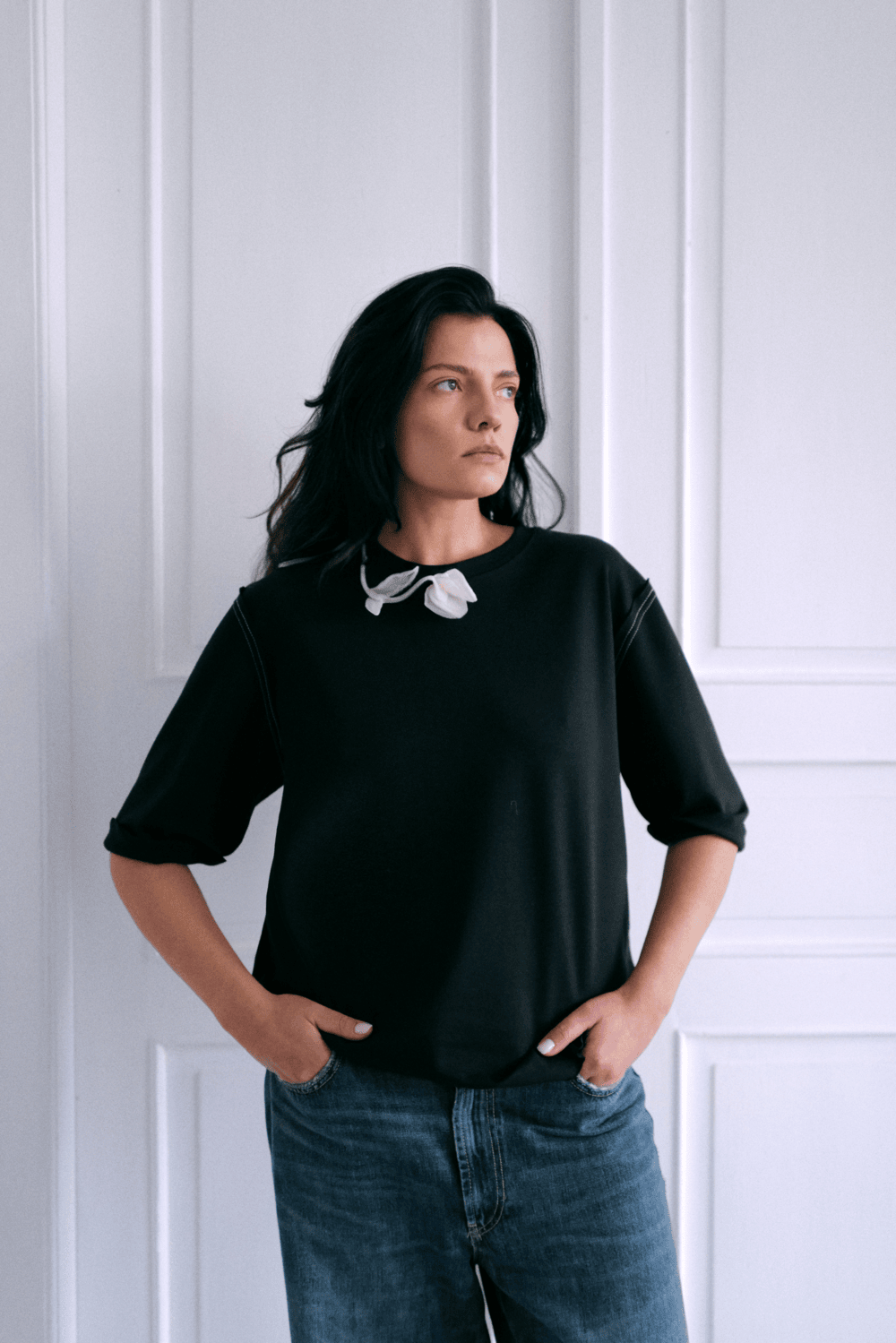 Organic Cotton T-shirt With a Decorative Organza Rose