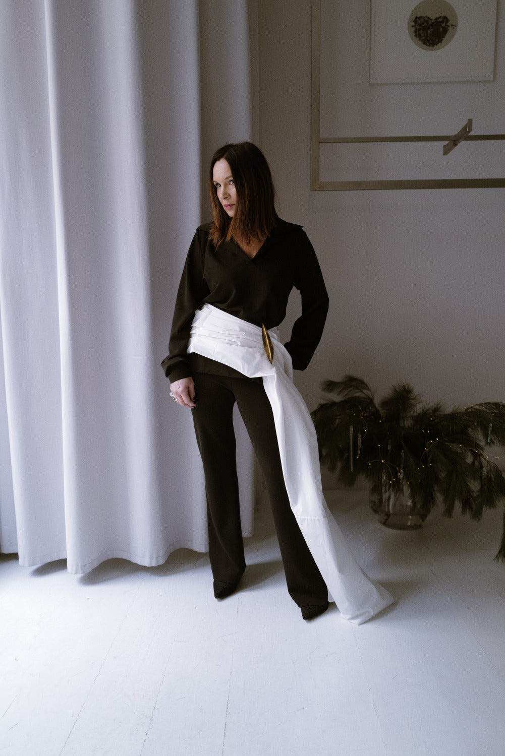 Silk Taffeta Peplum with Draping and Train