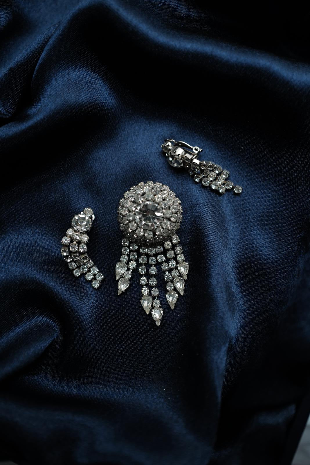 Vintage Crystal Brooch and Clip-ons Set