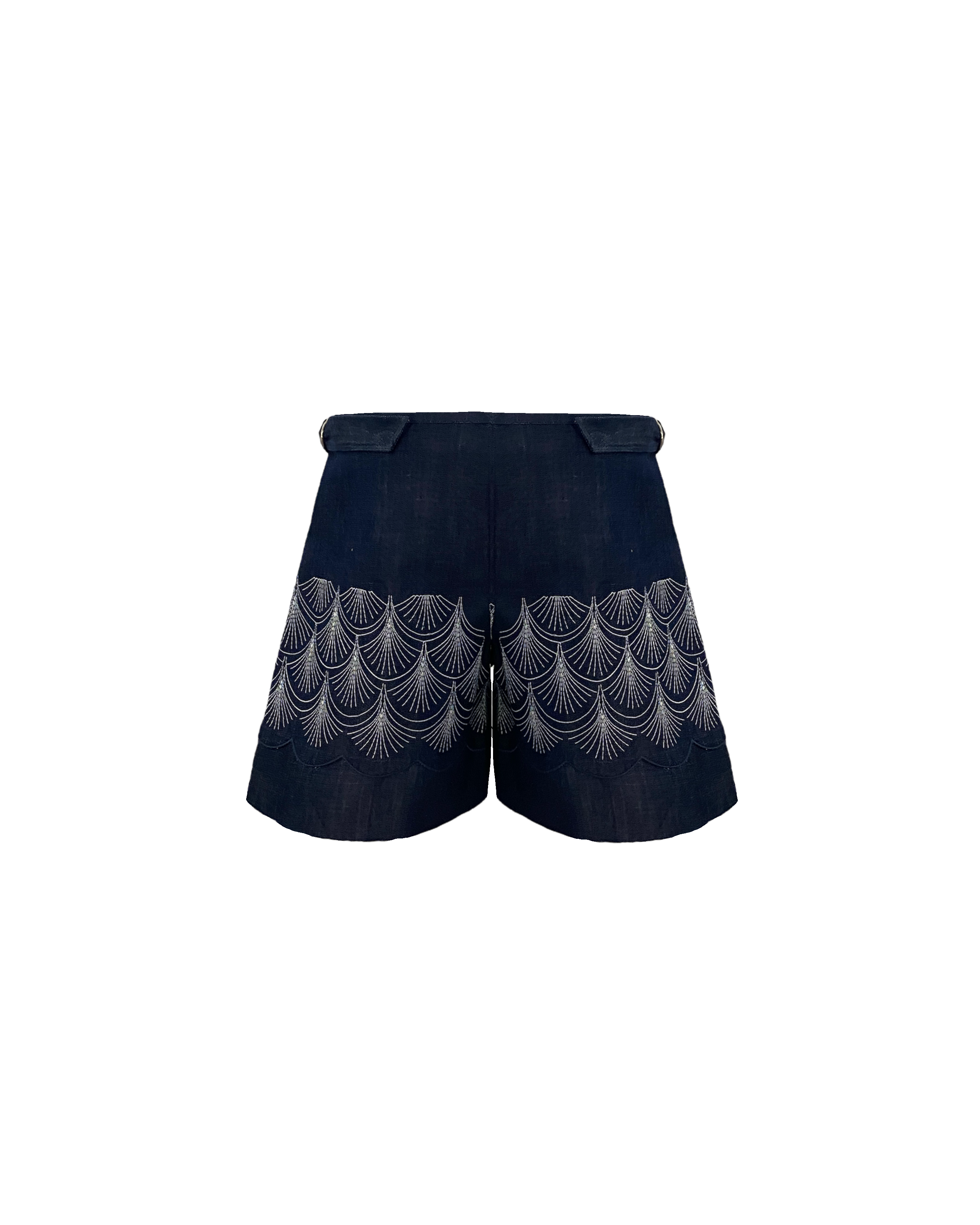 Denim shorts with Art -Nouveau -inspired embroidery