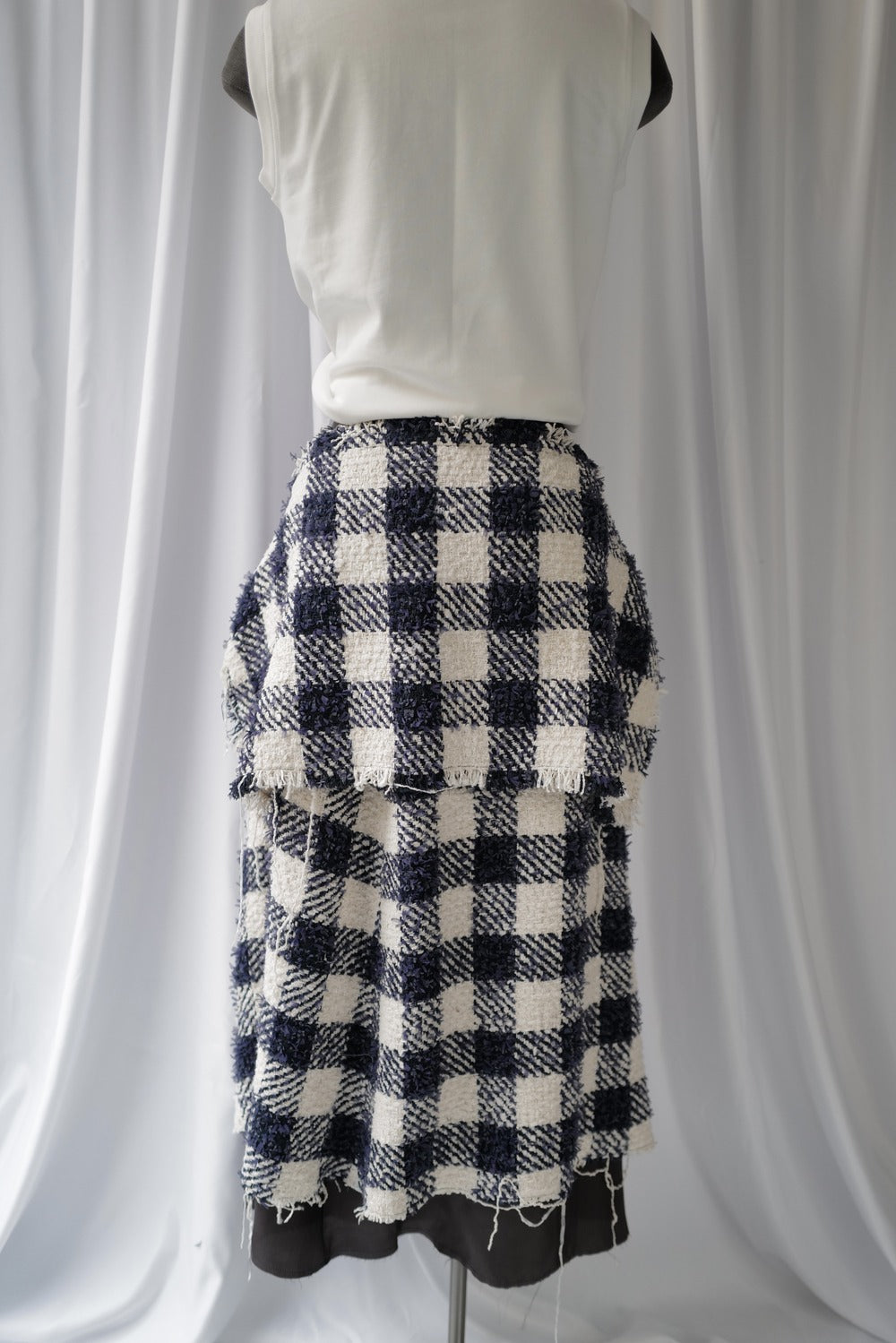 Multi-Layered Gingham Tweed Skirt Featuring a Removable Peplum AW25