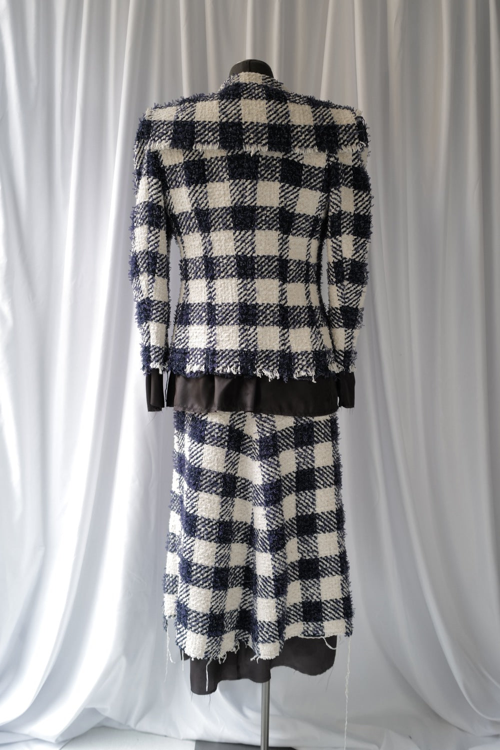 Multi-Layered Gingham Tweed Skirt Featuring a Removable Peplum AW25