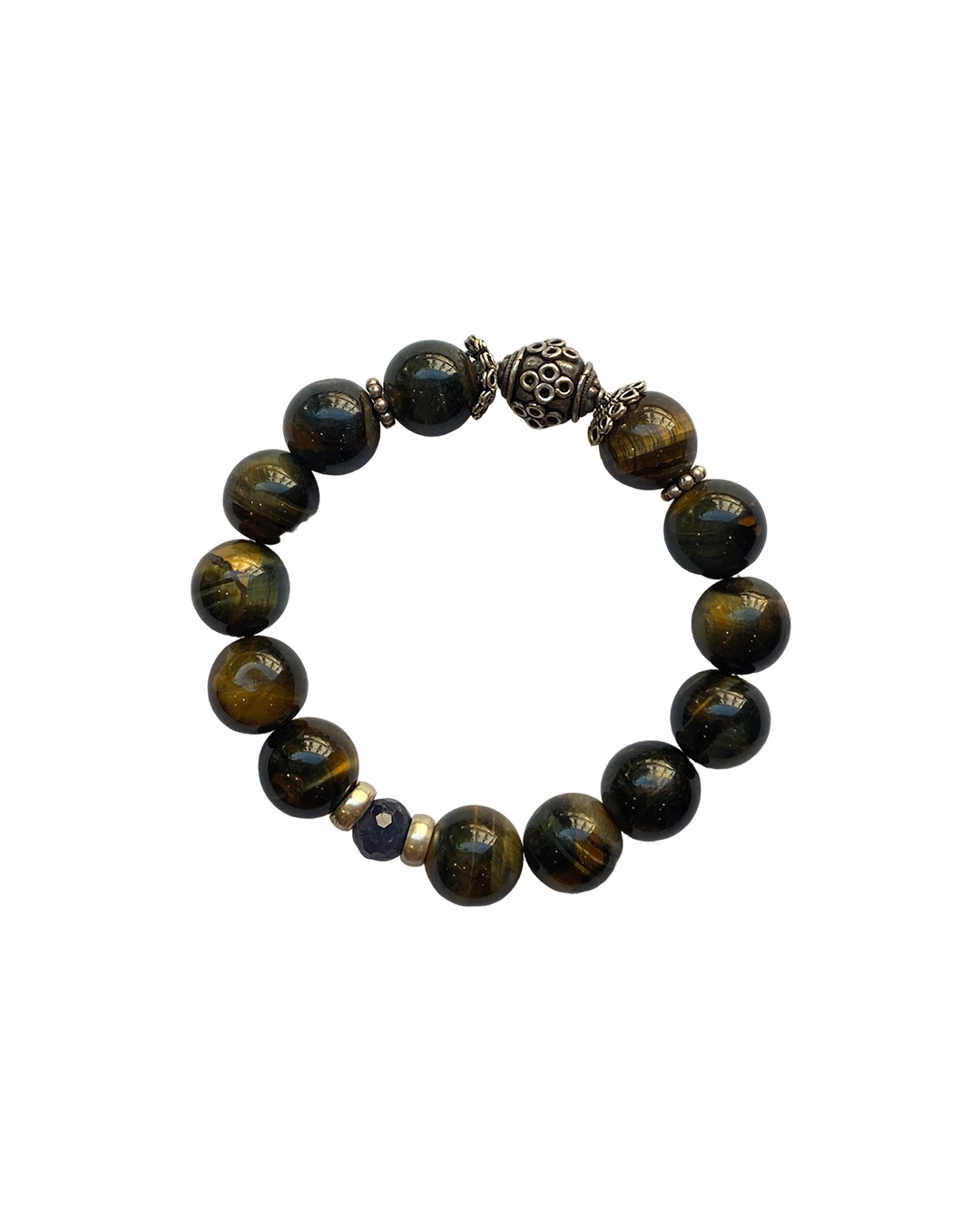 CRYSTAL STONE BRACELET IN DARK GREEN BROWN COLOUR WITH SILVER DETAILS - LAST ITEM