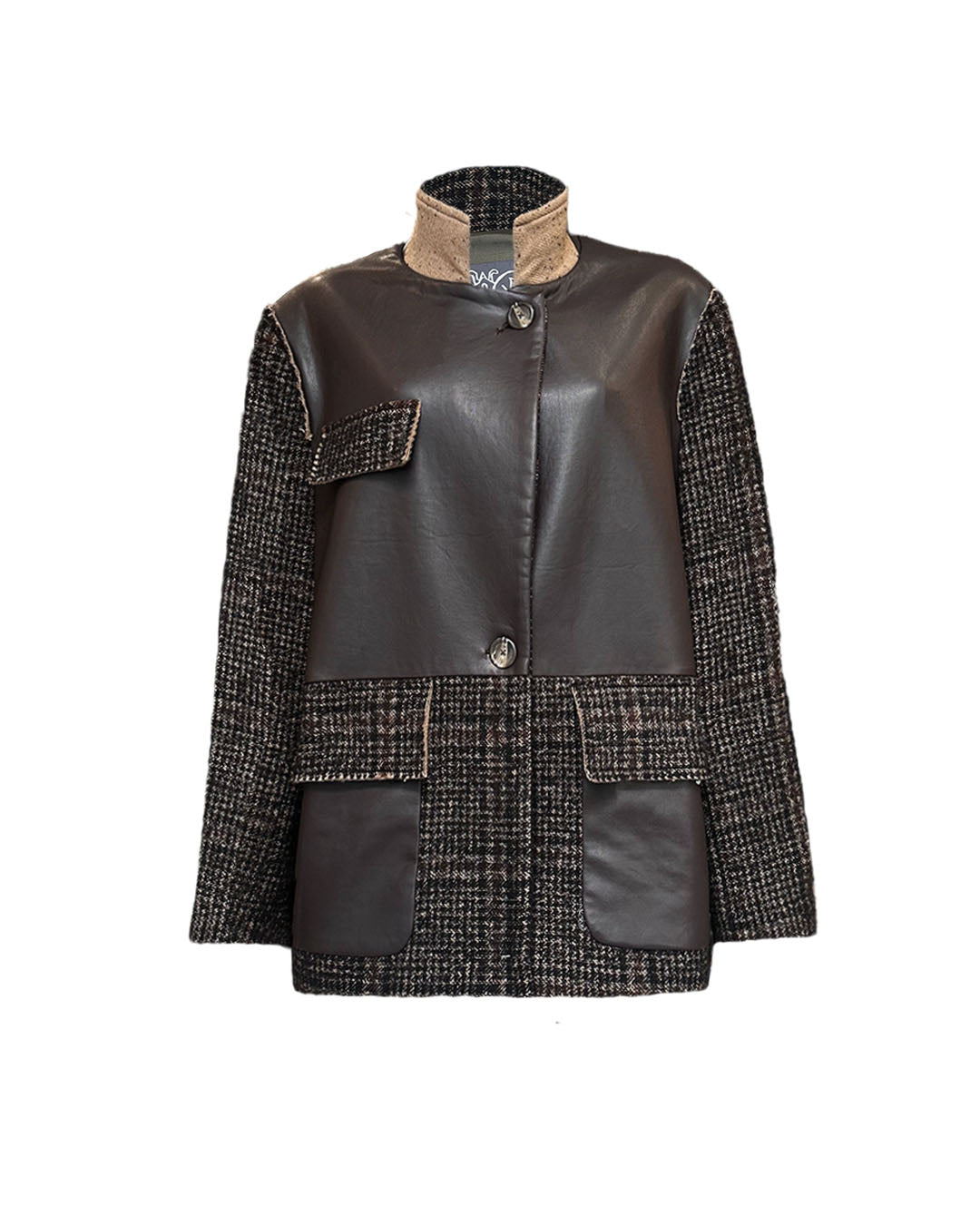 ECO LEATHER FRONT DETAIL TWEED BLAZER AW23/24