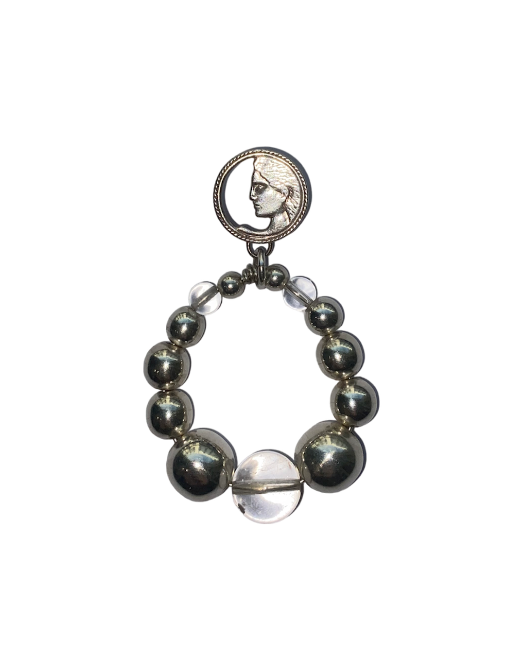 DETAILED SILVER FILLED CRYSTAL STONE MONO EARRING