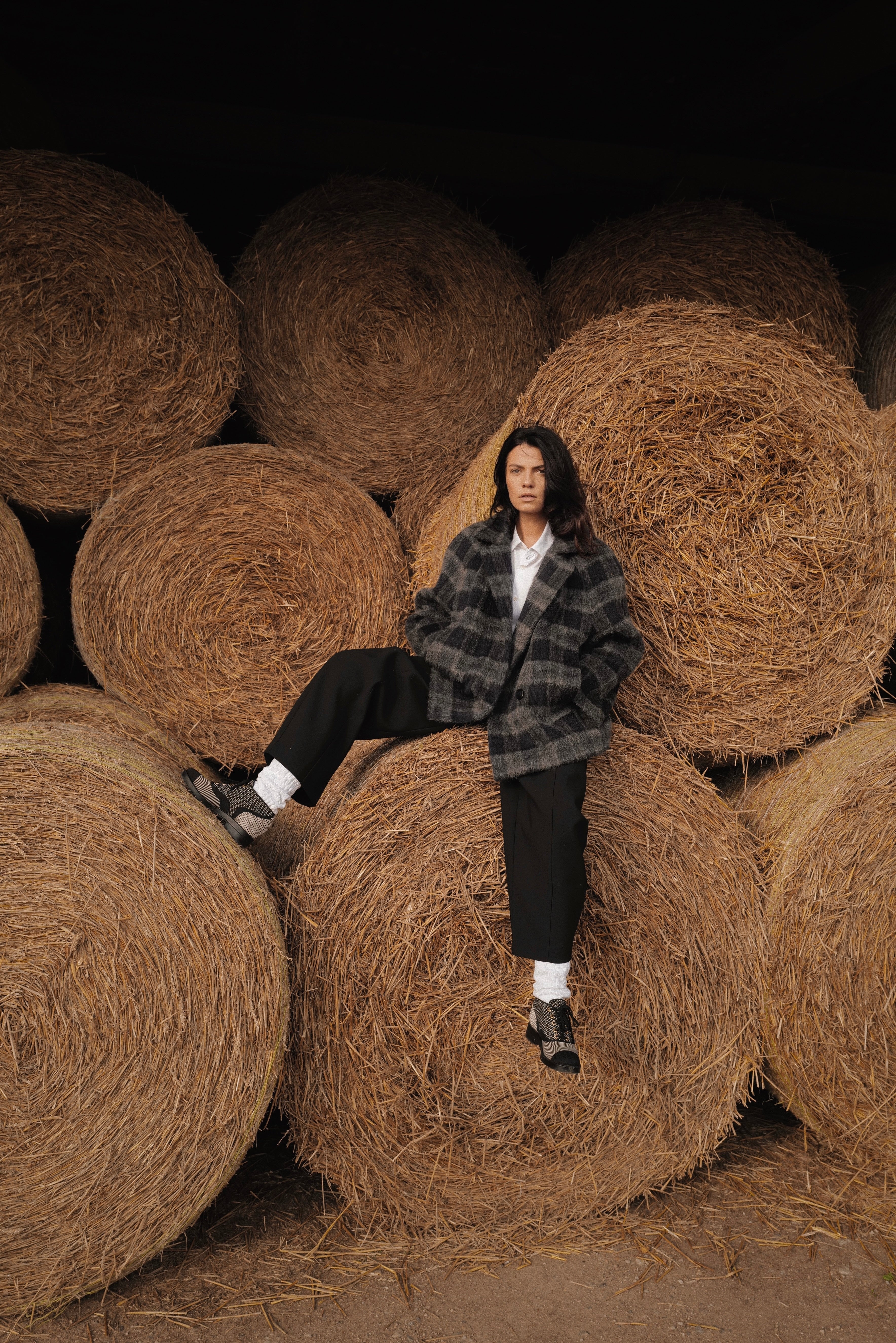 Liama Fluffy Double Breasted Plaid Half Coat AW25