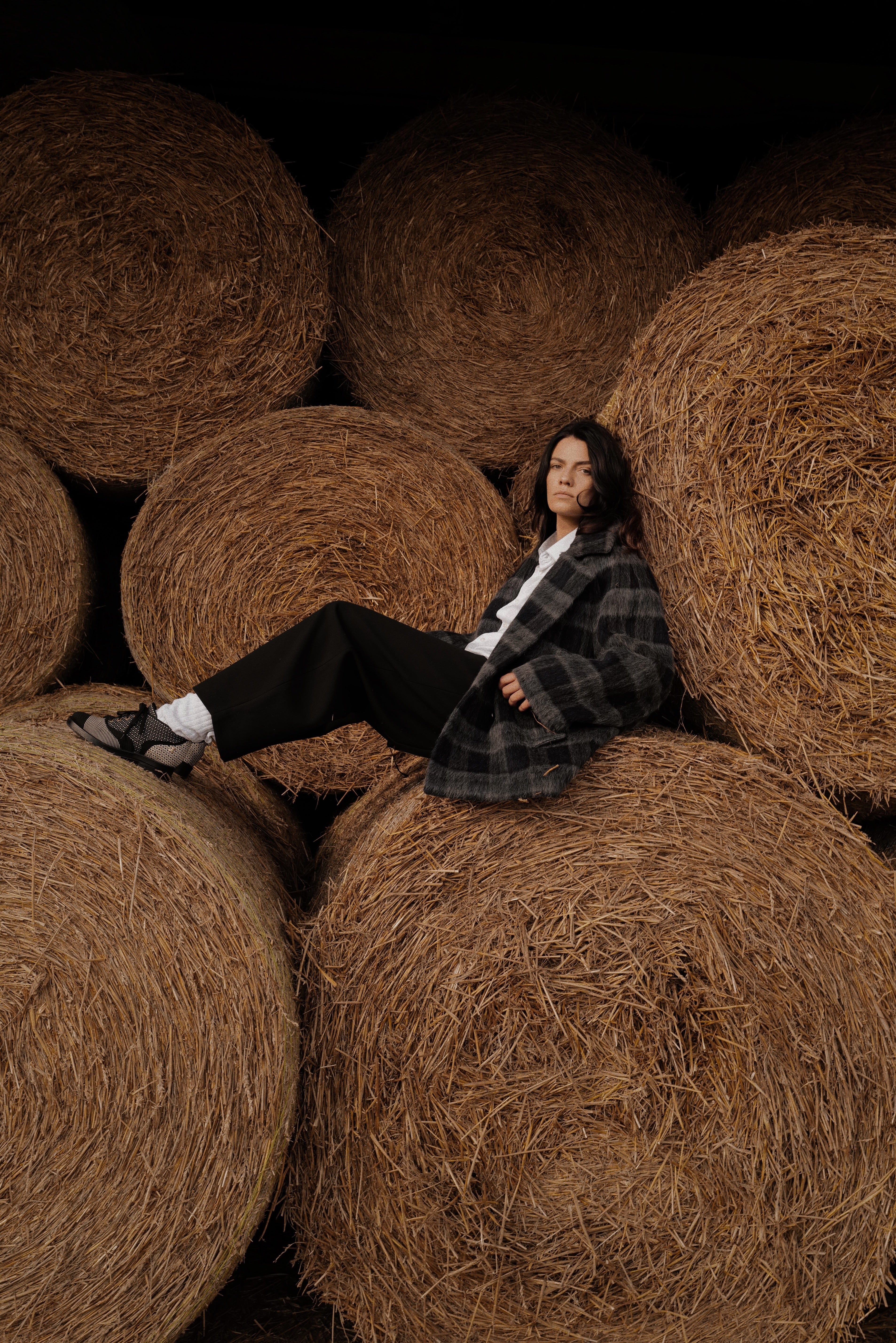 Liama Fluffy Double Breasted Plaid Half Coat AW25