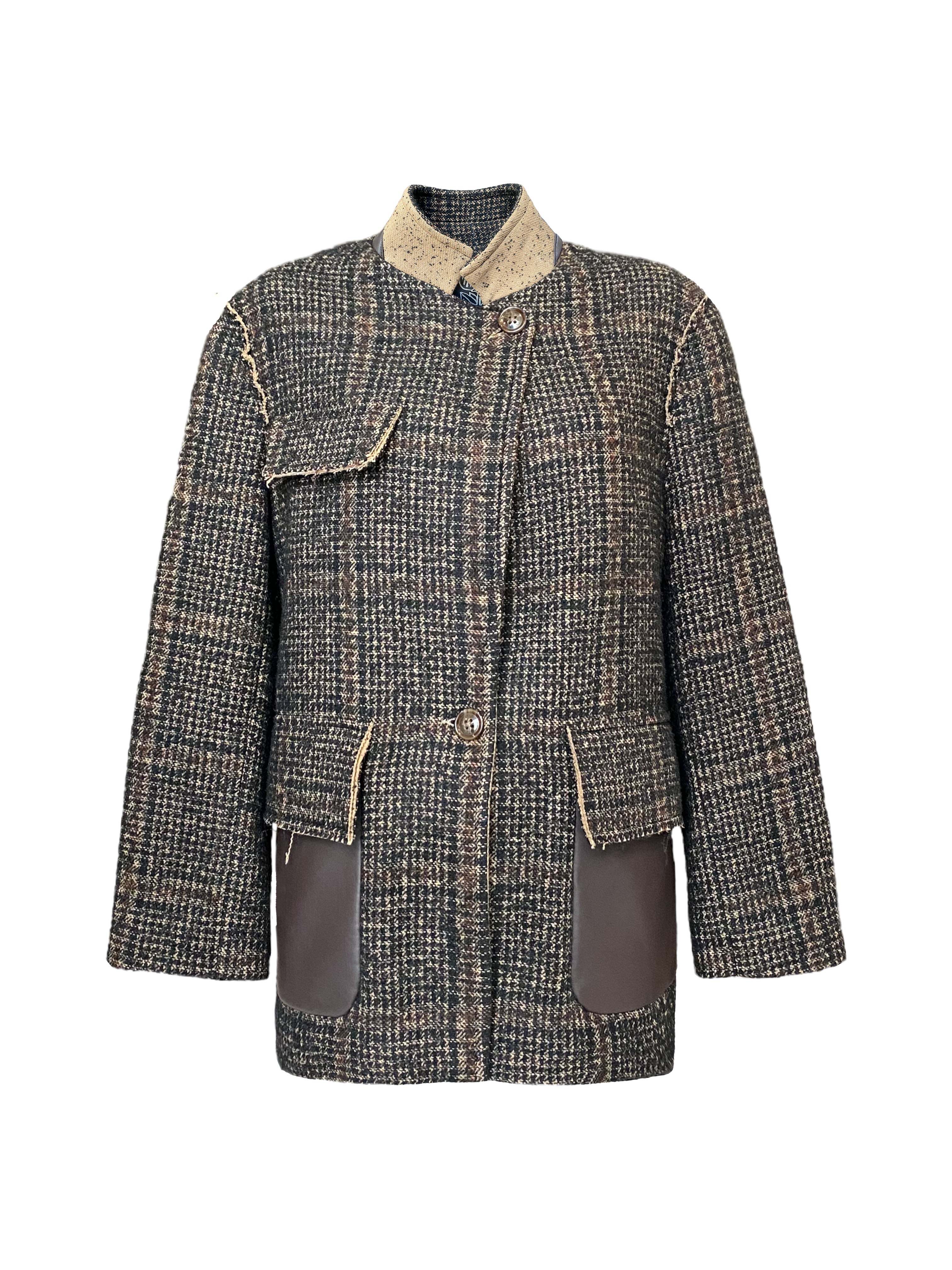 TWEED BLAZER WITH LEATHER POCKETS AW23/24