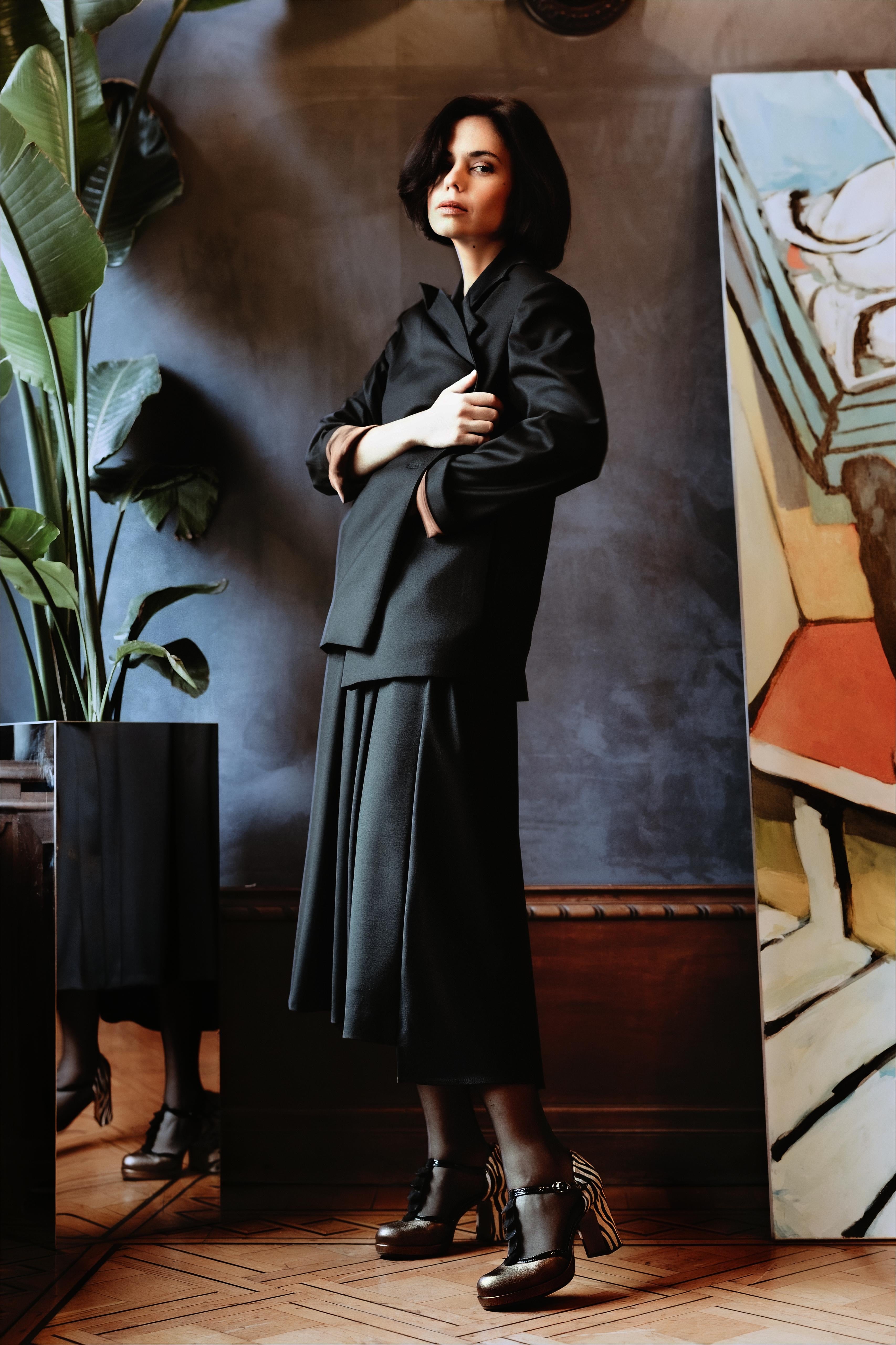 Midi Skirt With Front Pleats