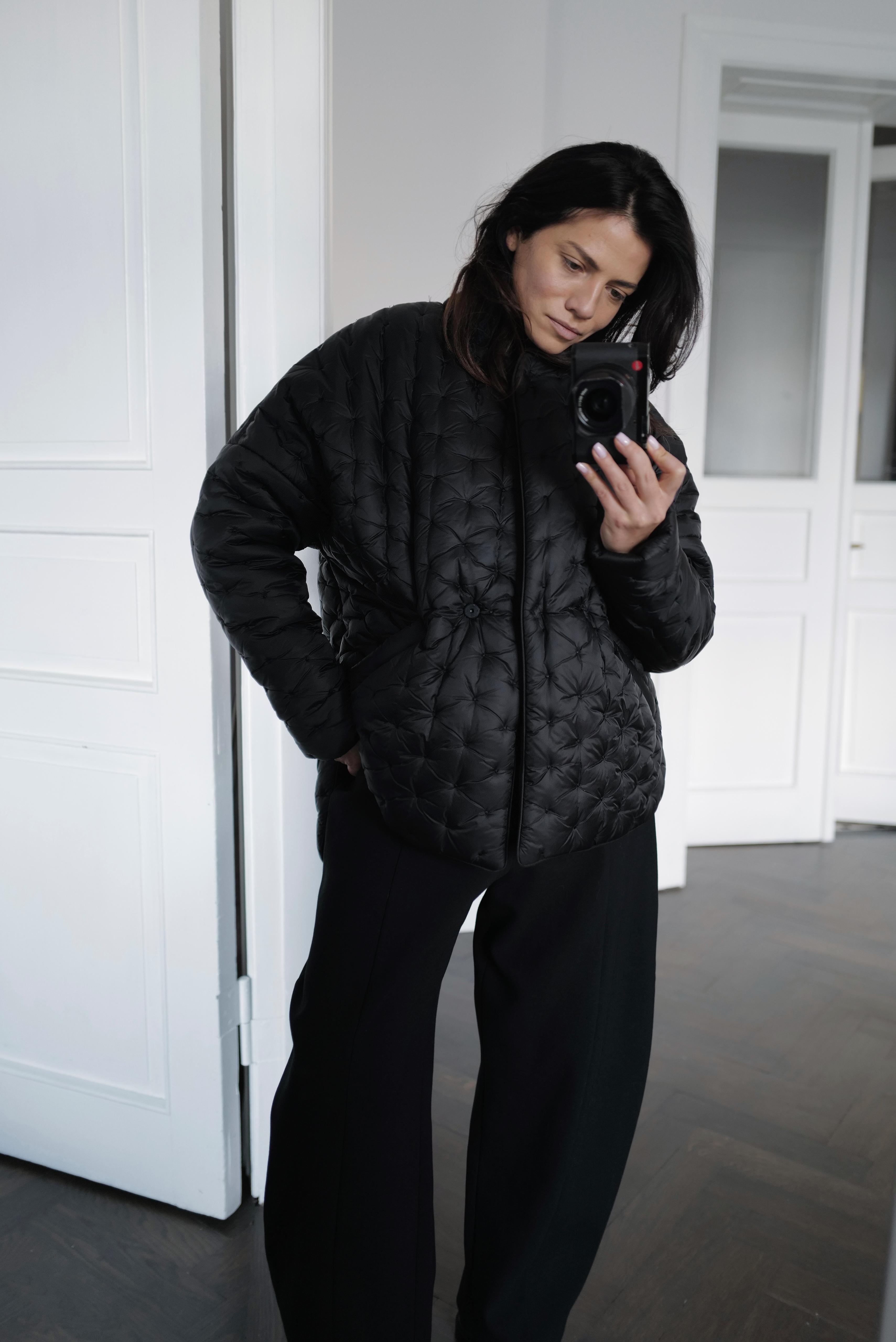 Quilted Jacket with a tweed collar