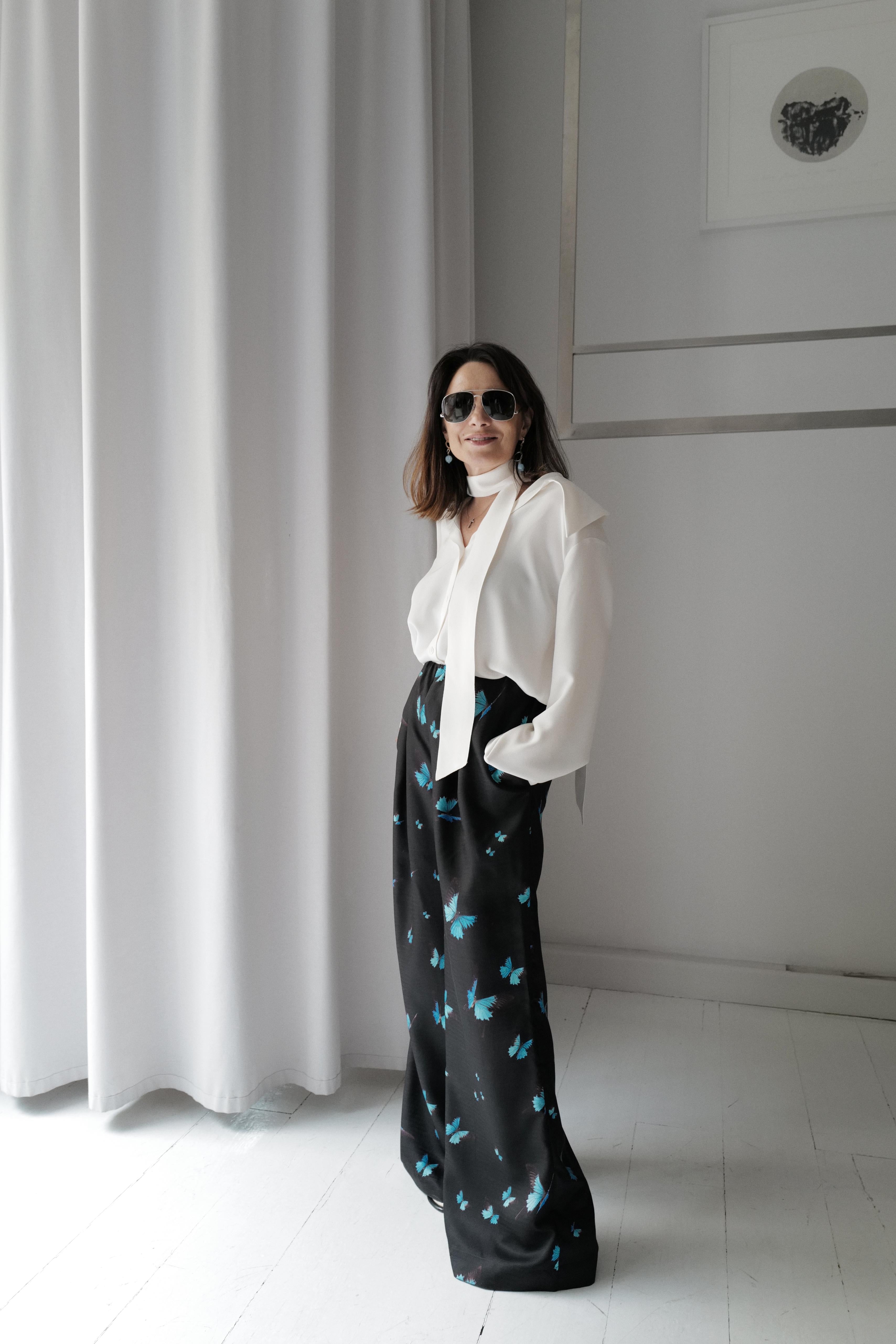 Print Silk Wide Pull up Trousers COMO